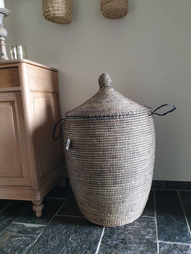 Handcrafted Fairtrade Seagrass Basket from Senegal - Colorful Home Decor and Storage Solution - 80cm Height