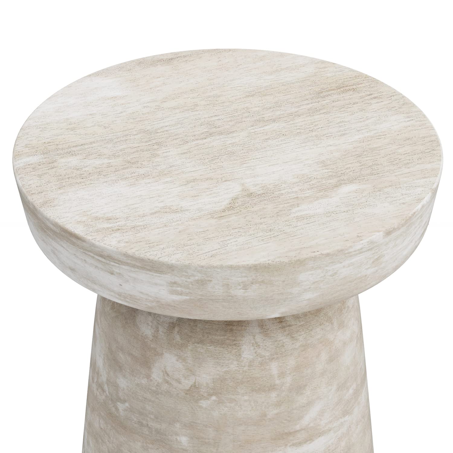 Handcrafted Mango Wood 16-Inch Round Rustic Accent Table in Distressed White Finish, Fully Assembled for Living Room and Bedroom