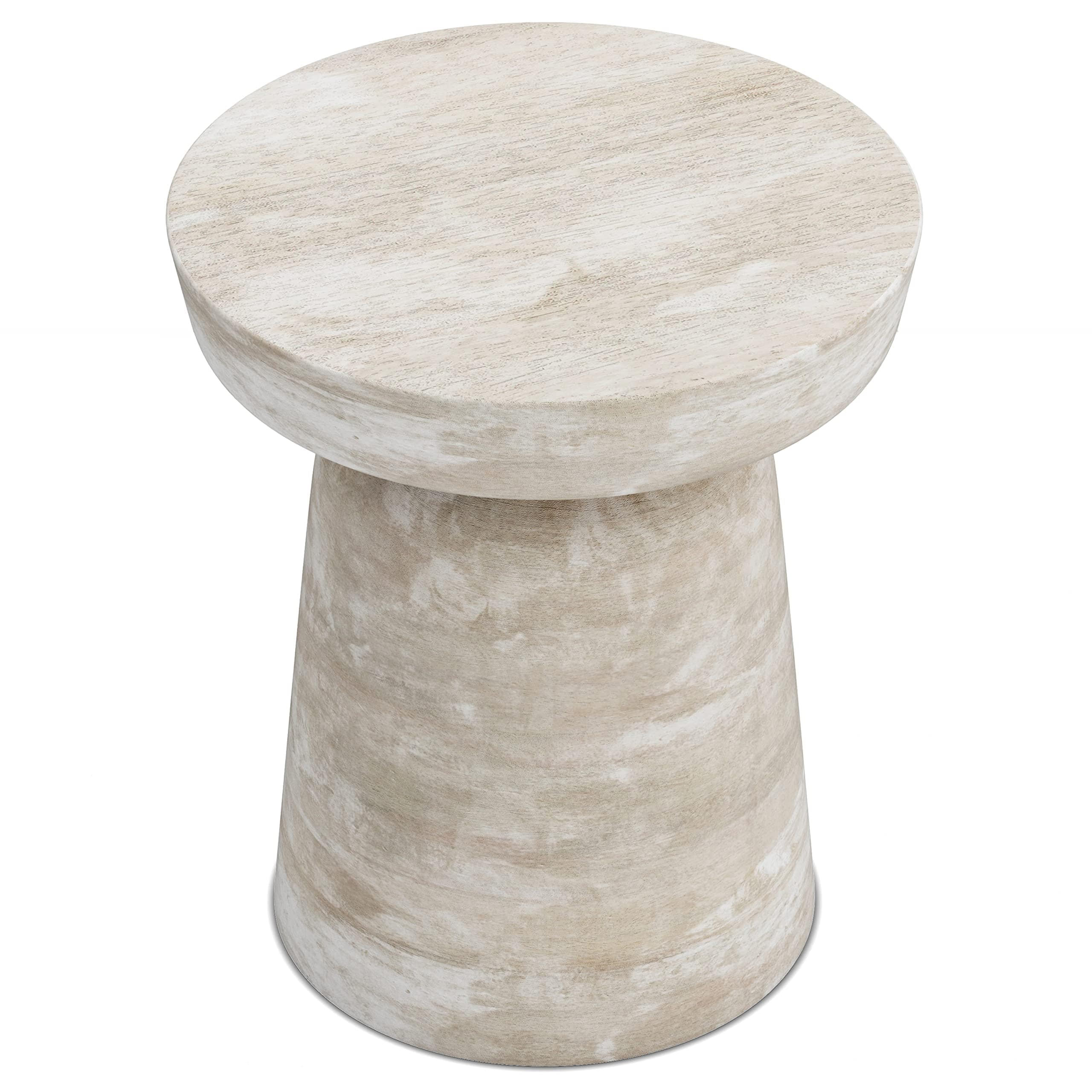 Handcrafted Mango Wood 16-Inch Round Rustic Accent Table in Distressed White Finish, Fully Assembled for Living Room and Bedroom