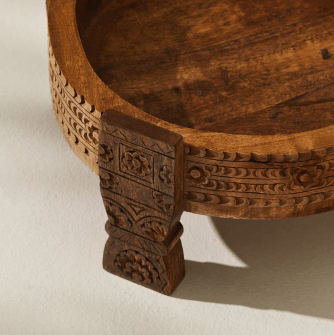 Handcrafted Mango Wood Coffee Table - Versatile and Durable with Elegant Carvings - Made in India