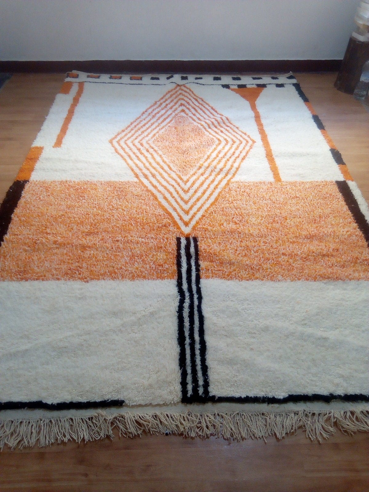 Handcrafted Moroccan Berber Rug, Beni Ourain Style Wool Rug, Azilal Design in Vibrant Orange