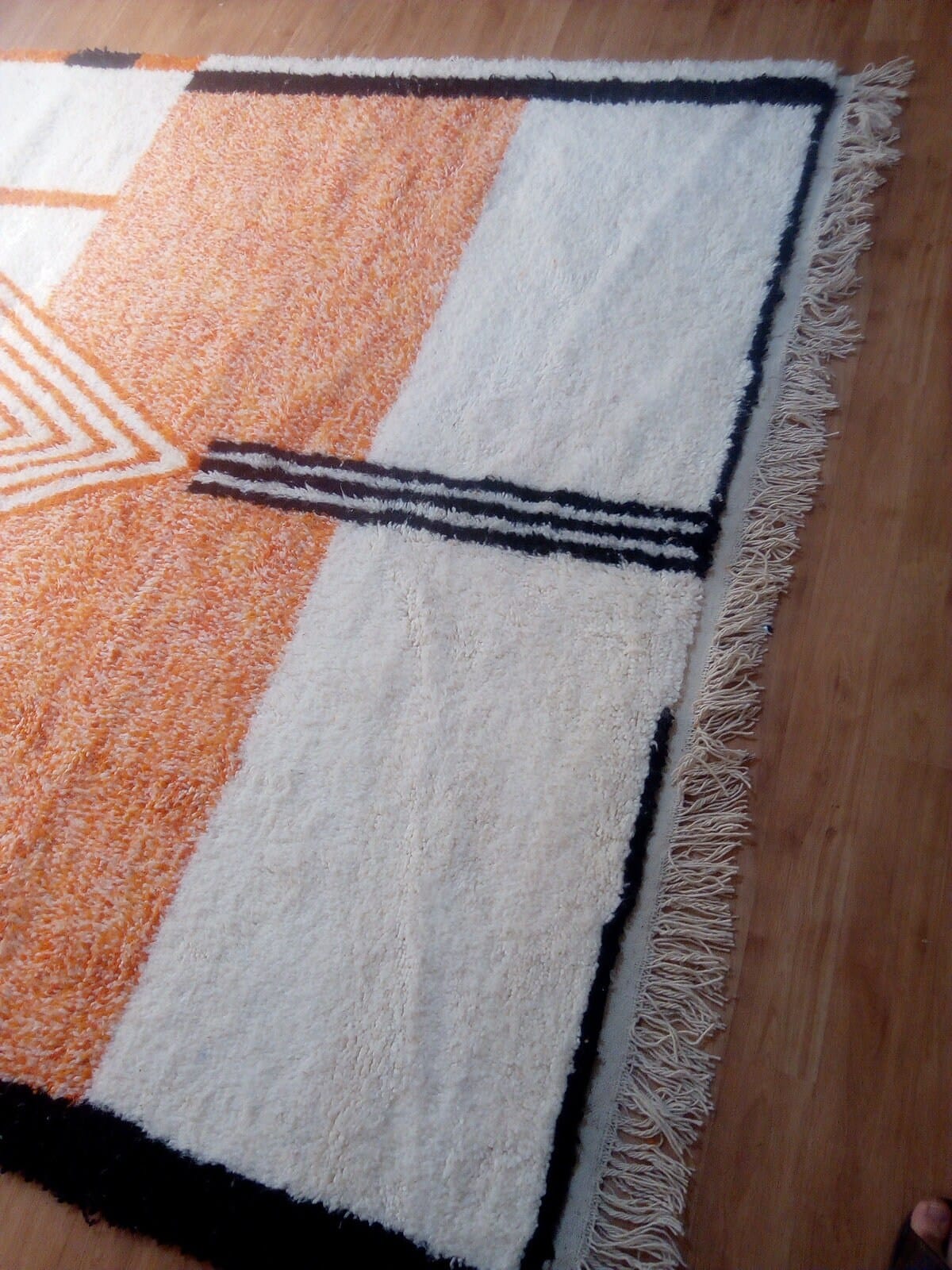 Handcrafted Moroccan Berber Rug, Beni Ourain Style Wool Rug, Azilal Design in Vibrant Orange