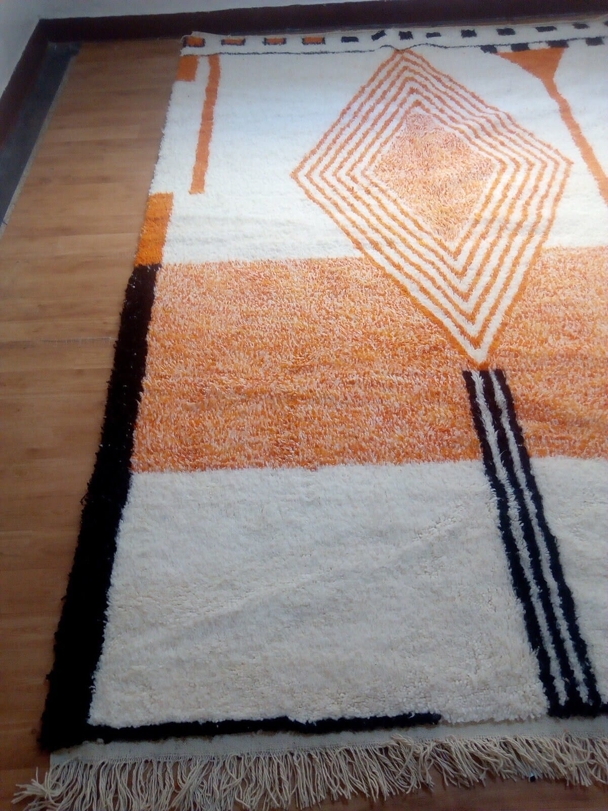 Handcrafted Moroccan Berber Rug, Beni Ourain Style Wool Rug, Azilal Design in Vibrant Orange