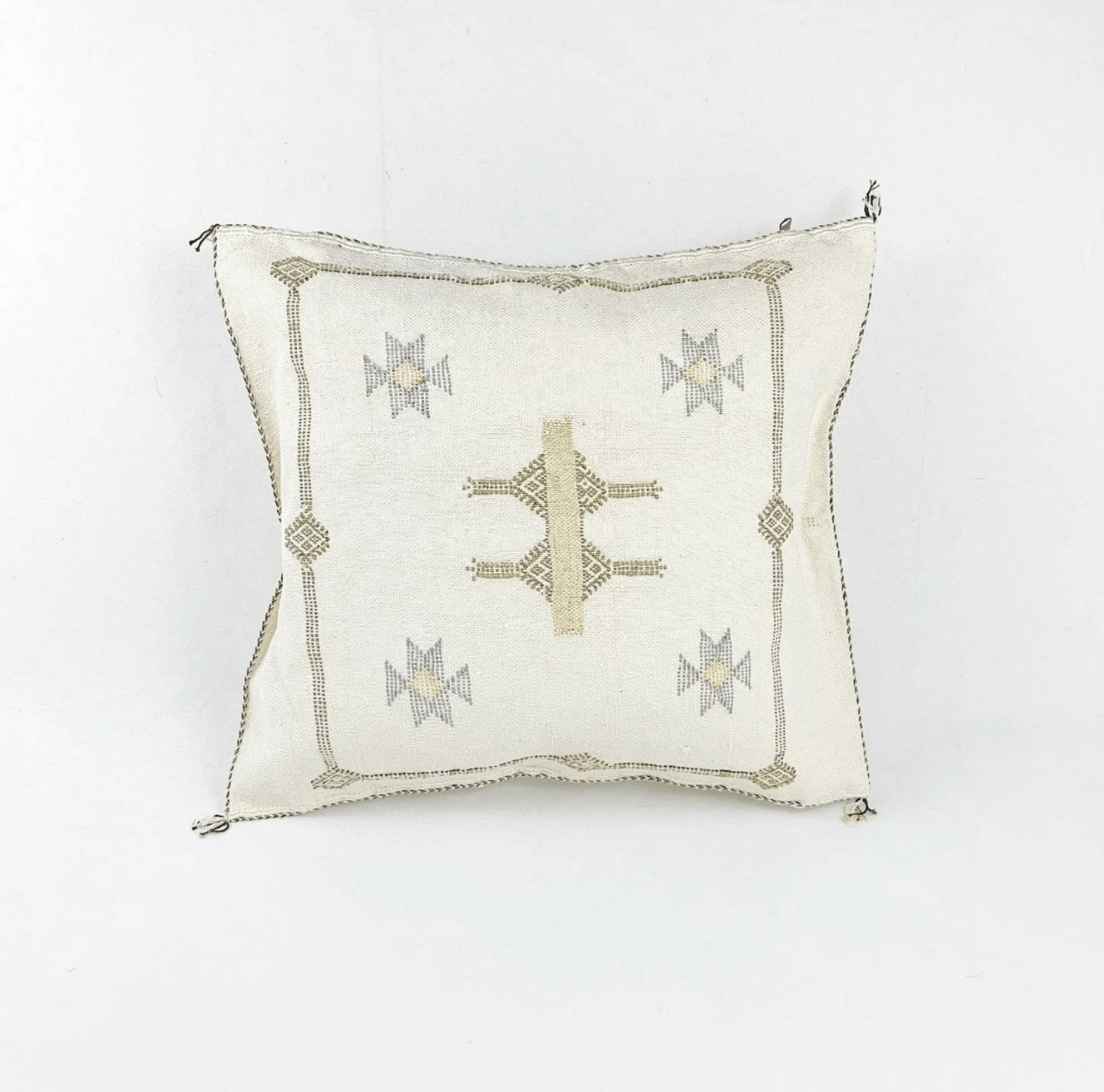 Handcrafted Moroccan Cactus Silk Cushions: Luxurious White 18x18 Silk Lumbar and Decorative Pillows