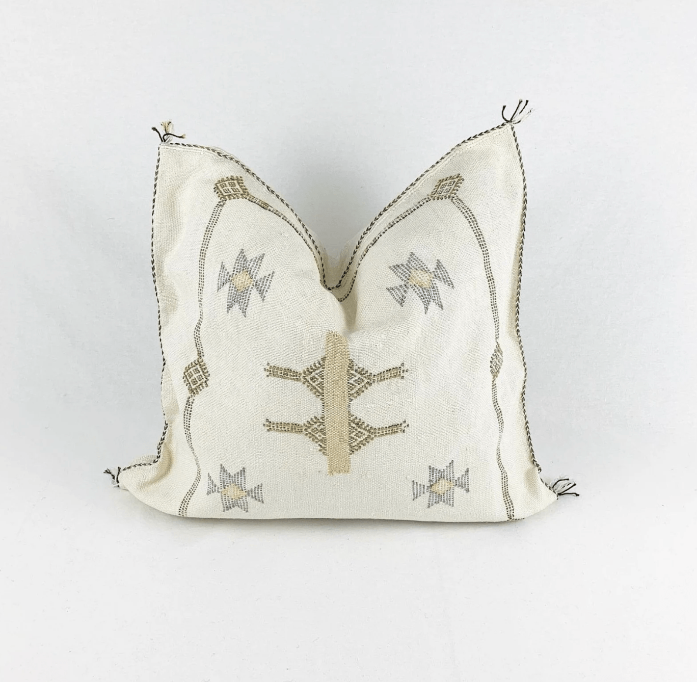 Handcrafted Moroccan Cactus Silk Cushions: Luxurious White 18x18 Silk Lumbar and Decorative Pillows