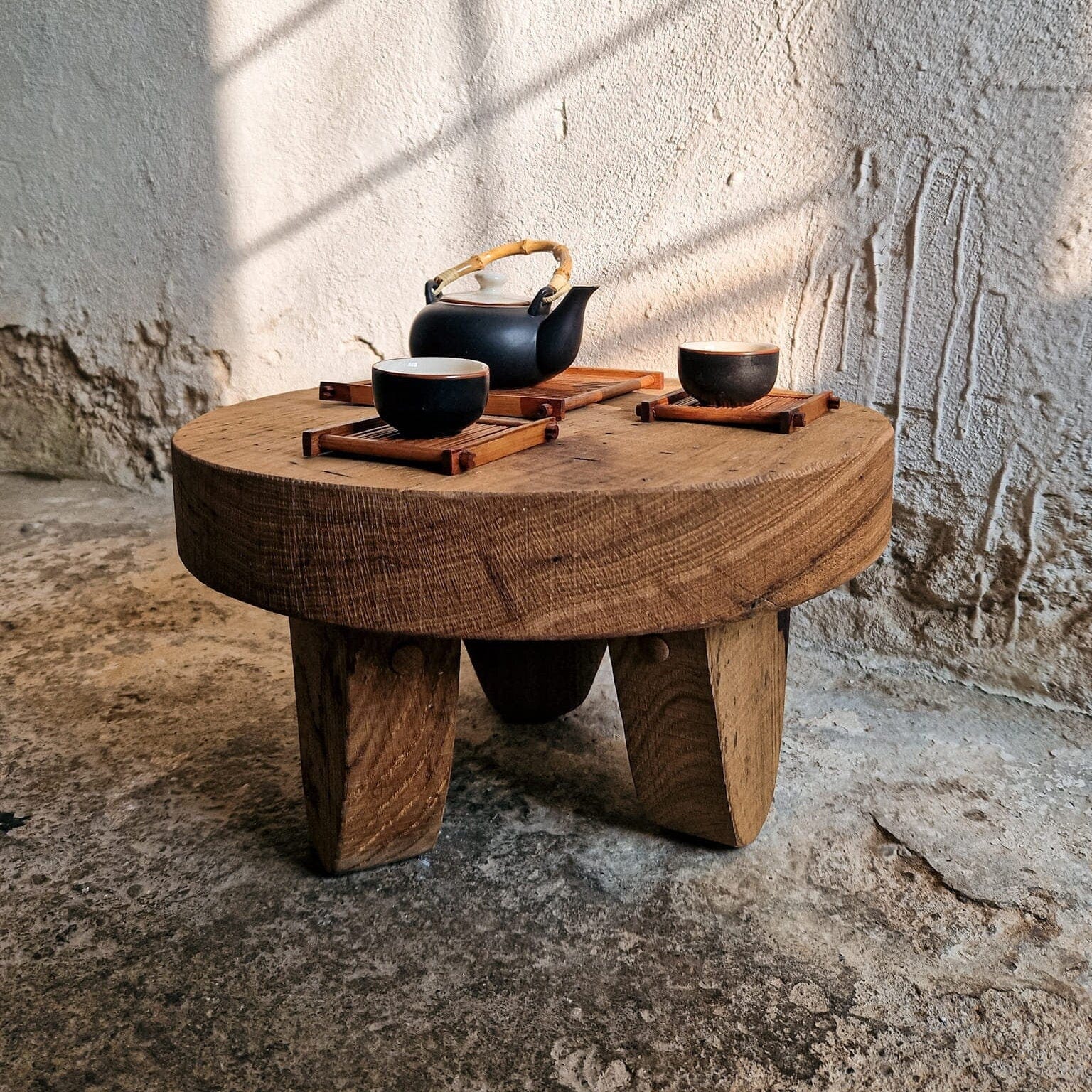 Handcrafted Oak Coffee Table – Reclaimed Wood Oak Coffee Table - Rustic Elegance for Wabi Sabi and Boho Interiors