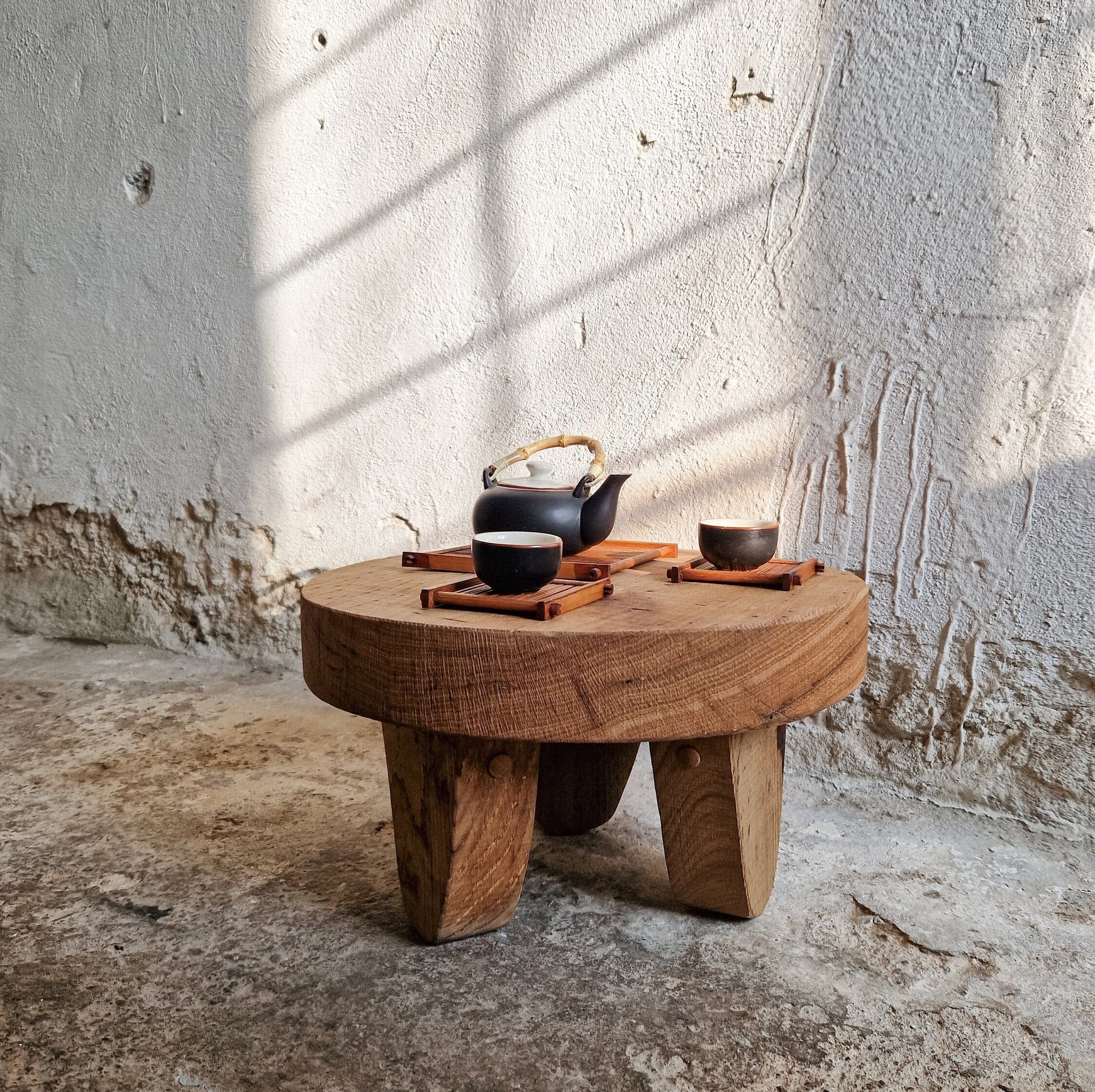 Handcrafted Oak Coffee Table – Reclaimed Wood Oak Coffee Table - Rustic Elegance for Wabi Sabi and Boho Interiors