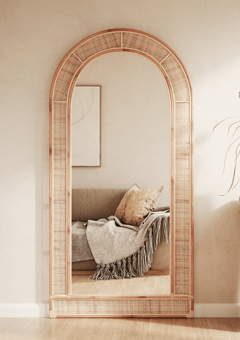 Handcrafted Rattan Floor Mirror Full Length, Boho Mirror, Authentic Craftsmanship, Rustic Design, Eco-Friendly Materials