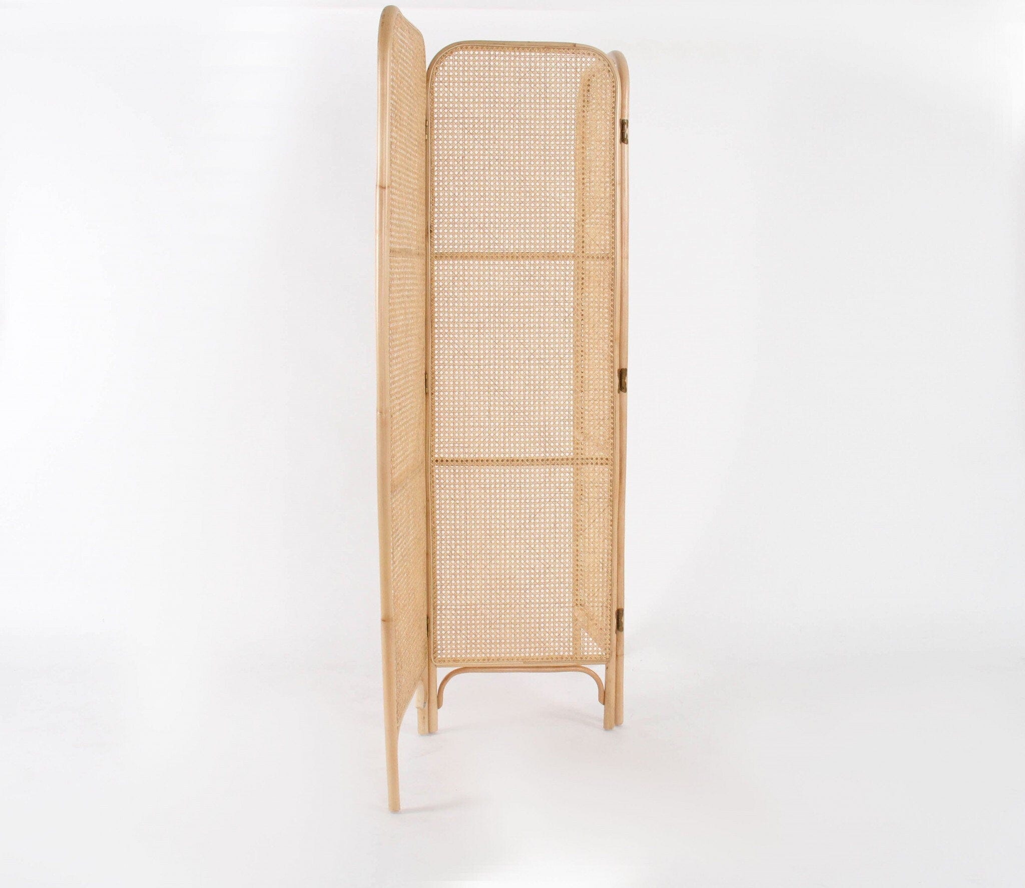 Handcrafted Rattan Room Divider – Natural Wood Folding Screen for Stylish Privacy