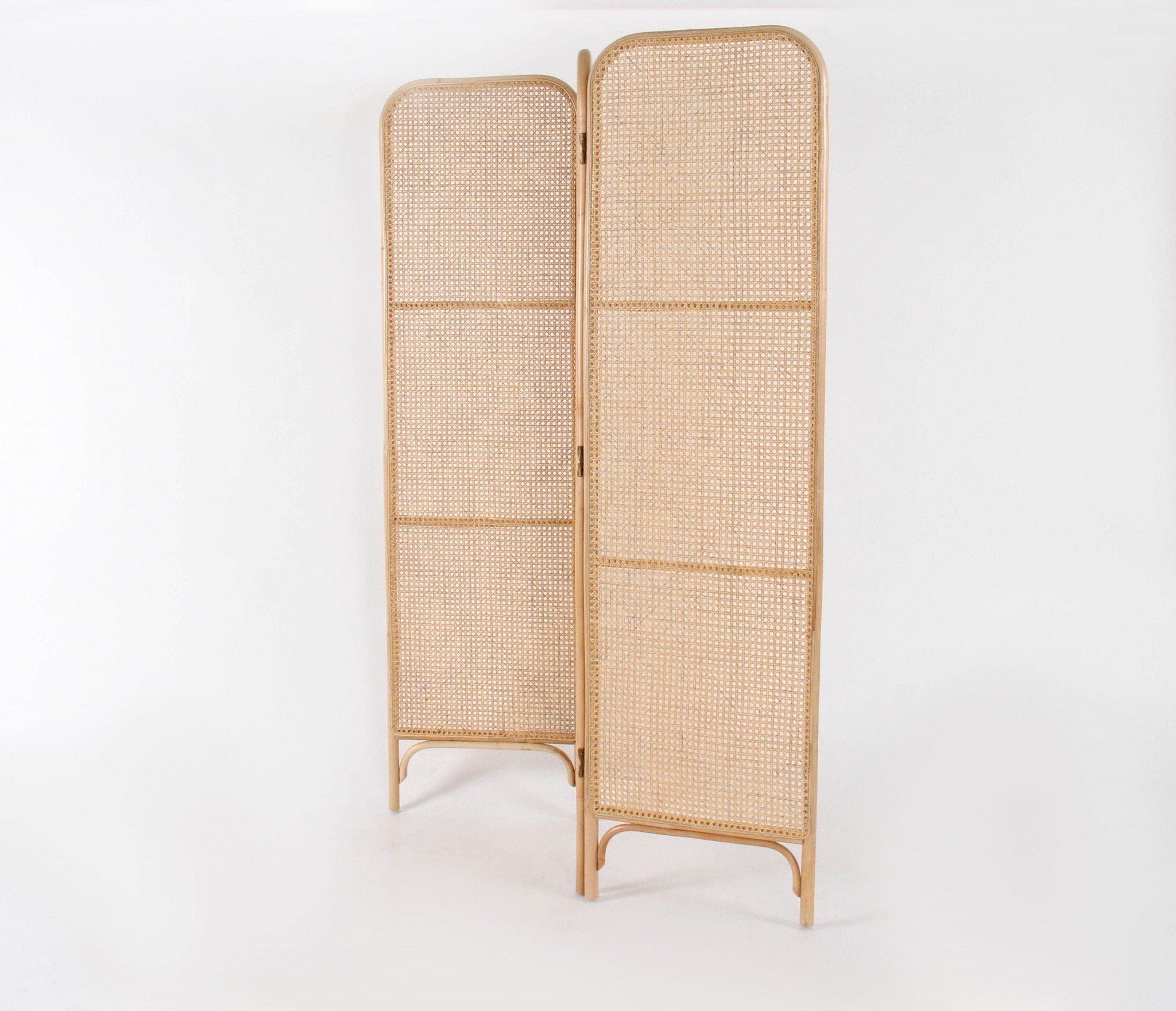Handcrafted Rattan Room Divider – Natural Wood Folding Screen for Stylish Privacy