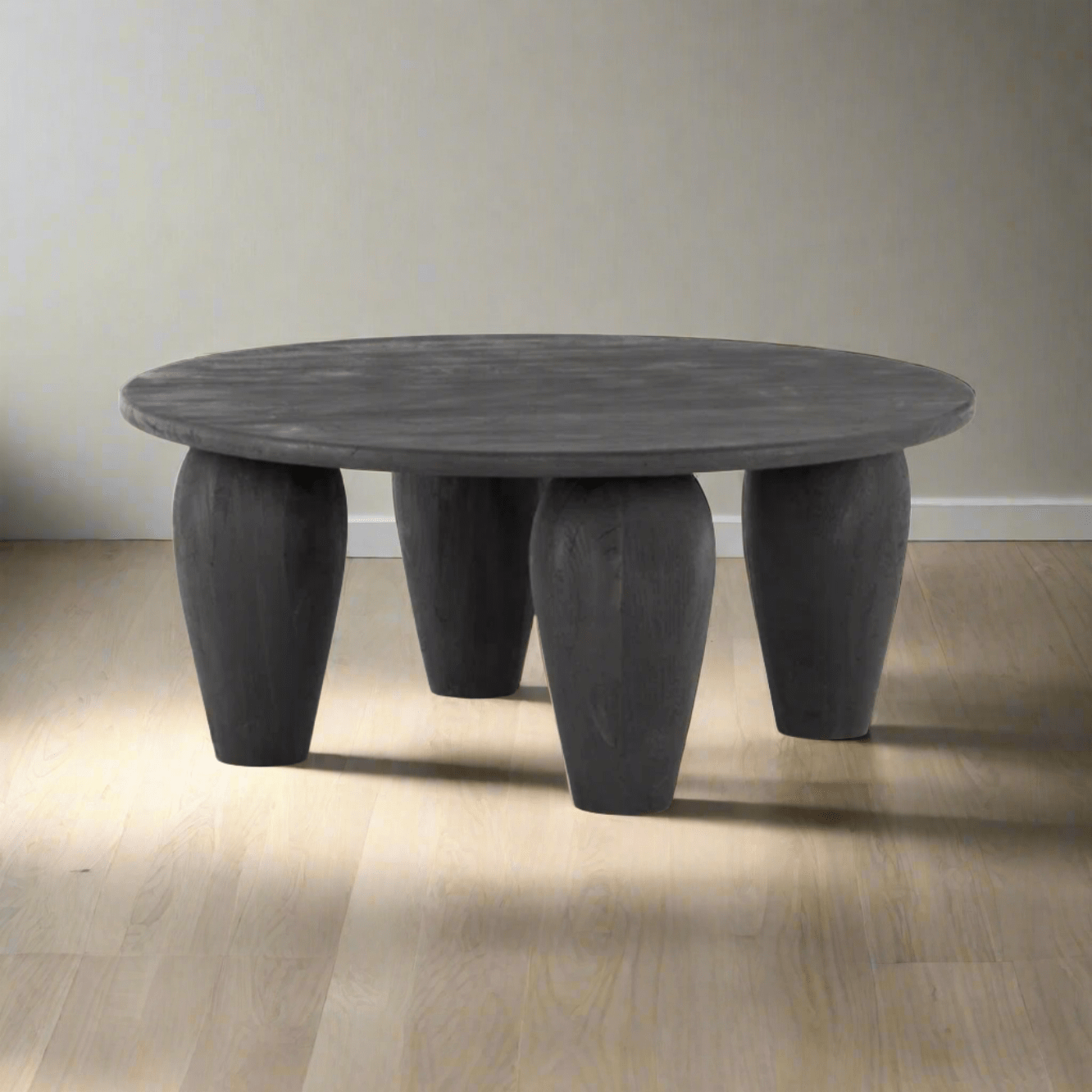 Handcrafted Reclaimed Wood Coffee Table – Dark Totem Finish, Unique Organic Design