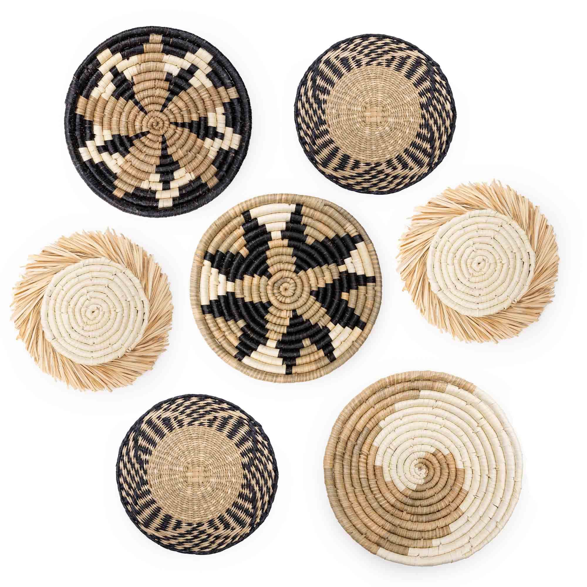 Handcrafted Seagrass Wall Basket Set - 7 Pieces for Boho, Farmhouse & Rustic Wall Decor