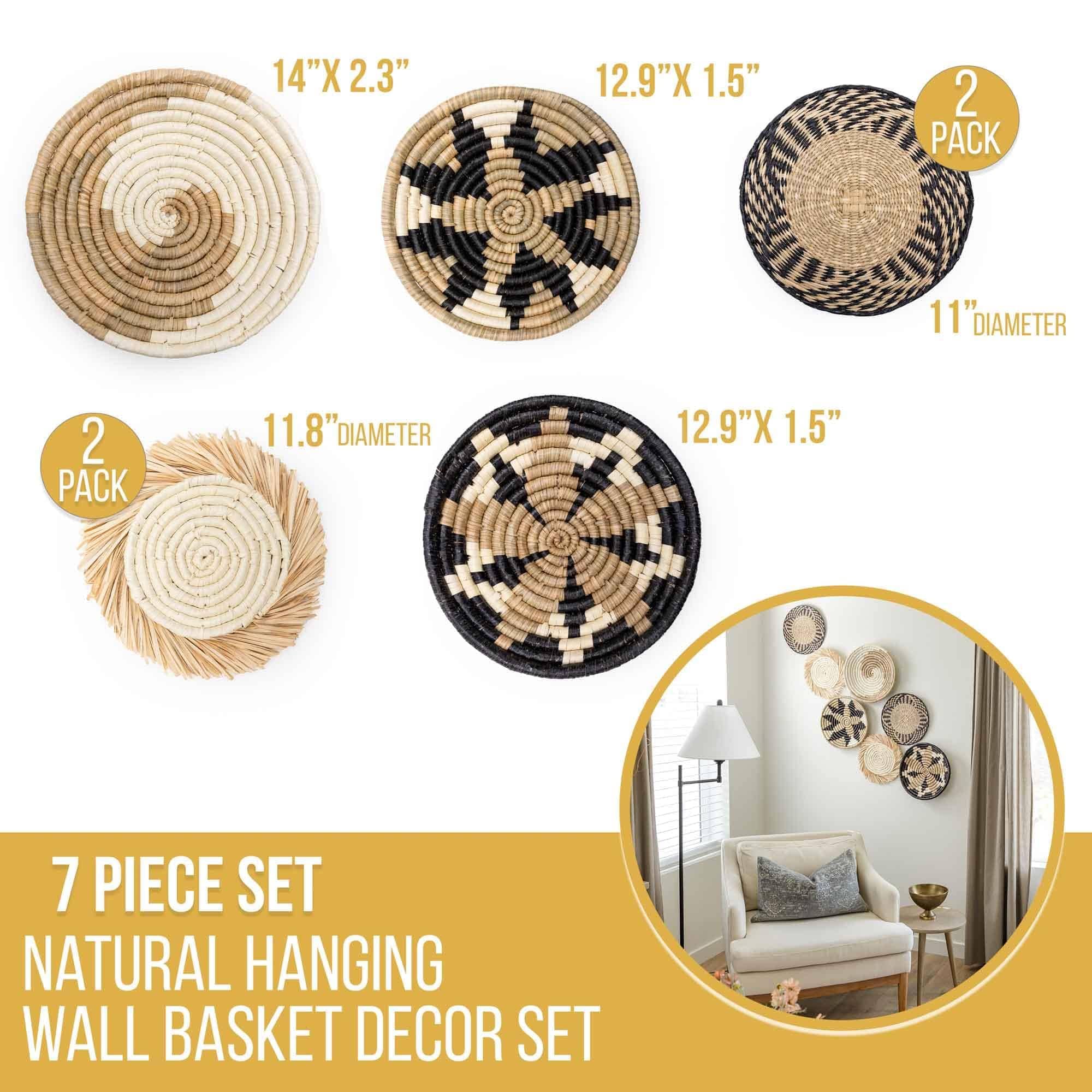 Handcrafted Seagrass Wall Basket Set - 7 Pieces for Boho, Farmhouse & Rustic Wall Decor