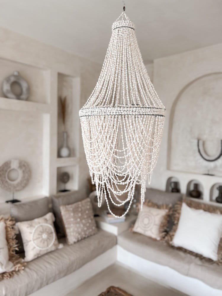 Handcrafted Shell Chandelier – Boho Coastal Pendant Lighting for Bedroom and Living Room