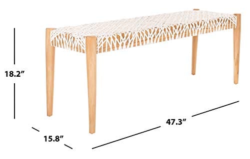 Handcrafted Teak Wood and Off-White Leather Weave Bench - Perfect for Entryway, Foyer, or Dining