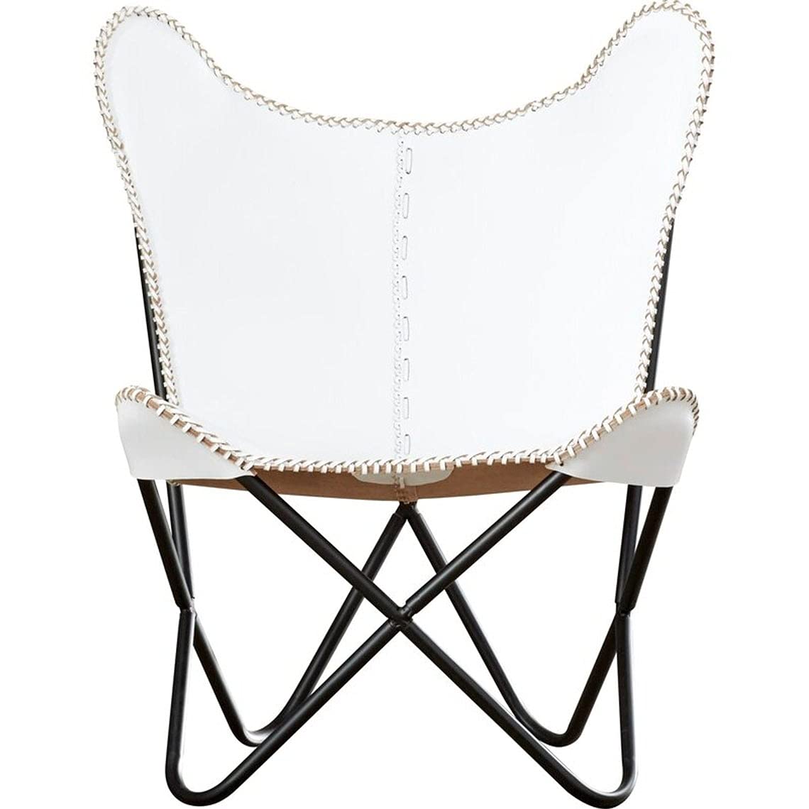 Handcrafted White Leather Butterfly Chair - Vintage Lounge Chair with Foldable Stand, Genuine Goat Leather