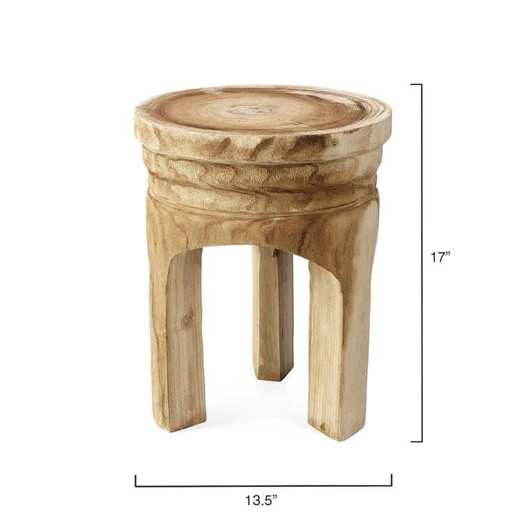 Handcrafted Wood Stool | Natural Grain and Raw Unfinished Surfaces | Rustic Accent Stool for Home Bar or Den