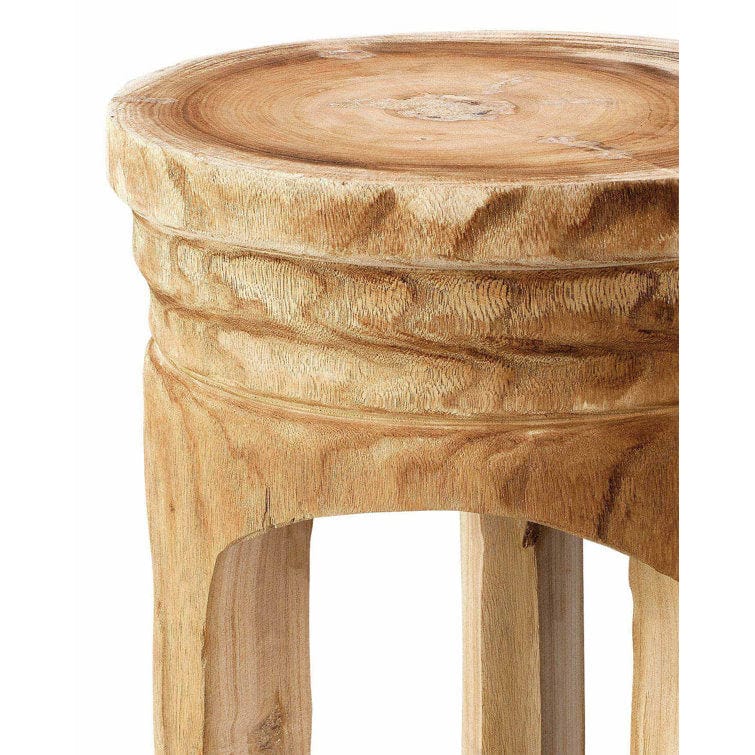 Handcrafted Wood Stool | Natural Grain and Raw Unfinished Surfaces | Rustic Accent Stool for Home Bar or Den