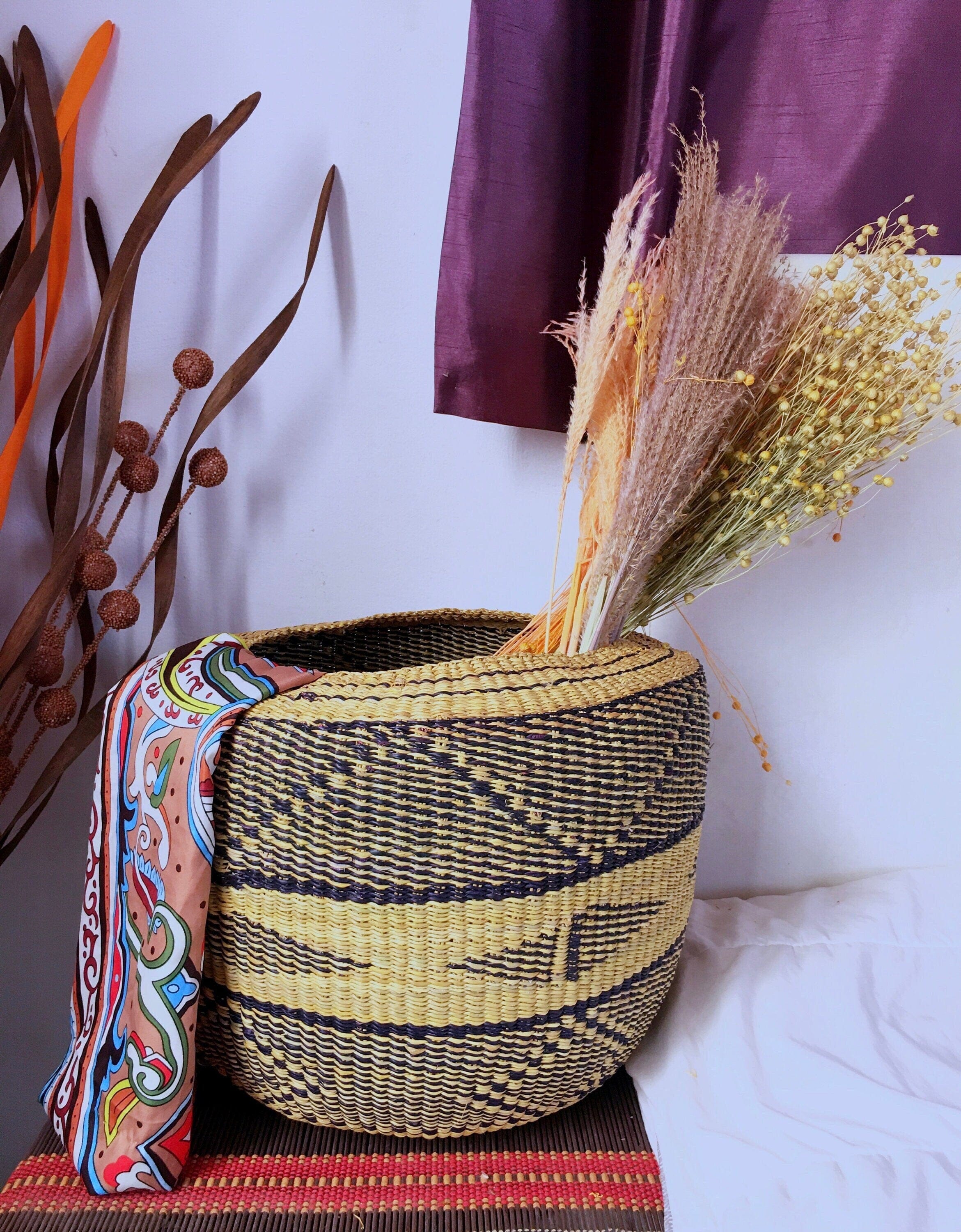 Handmade African Woven Basket – Natural Decor for Home and Plants