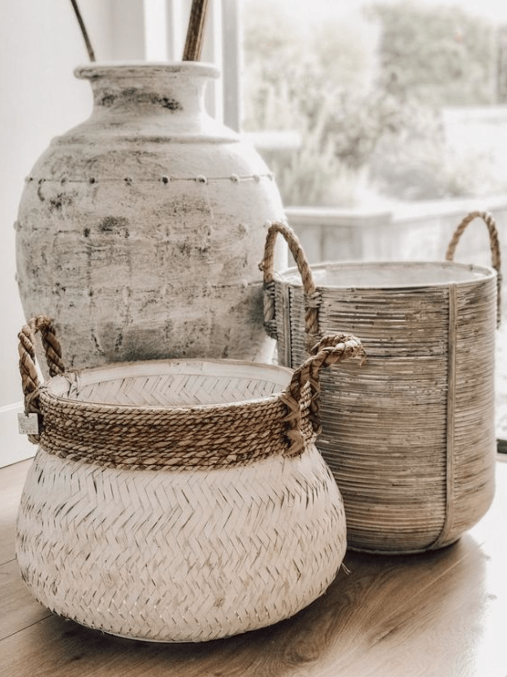 Handmade Bamboo Cachepot with Jute Rope Handles