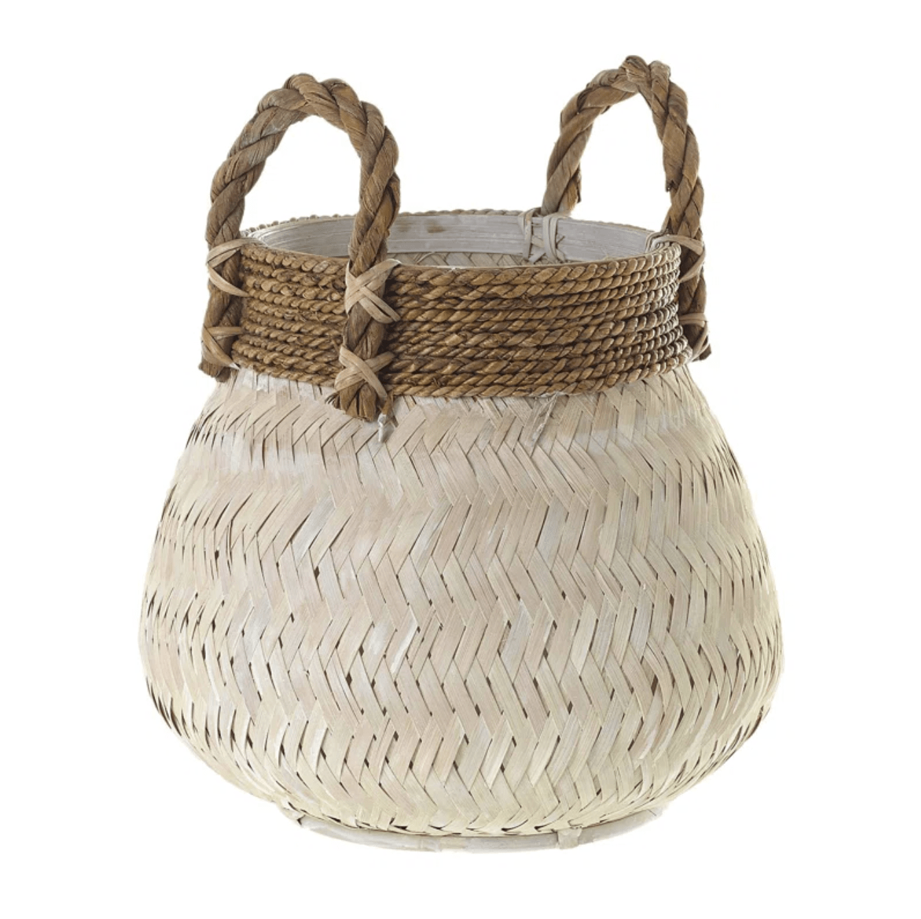 Handmade Bamboo Cachepot with Jute Rope Handles