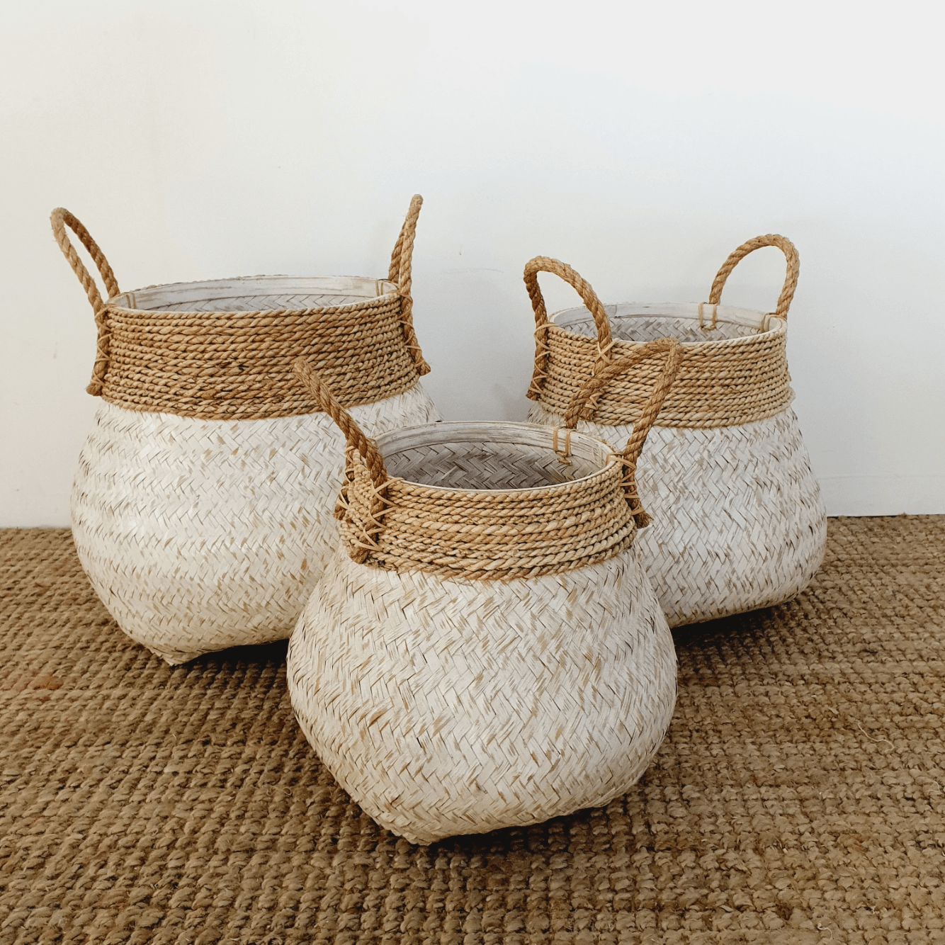 Handmade Bamboo Cachepot with Jute Rope Handles