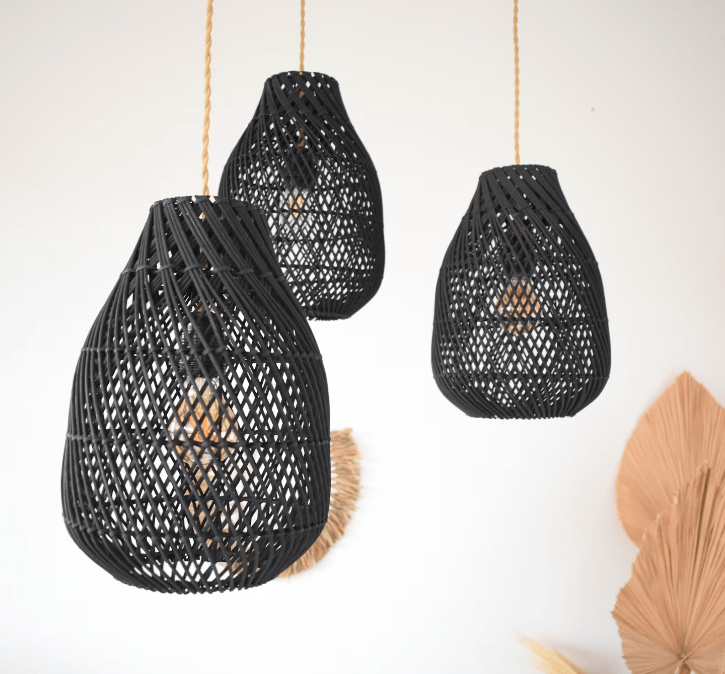 Handmade Black Rattan Pendant Lamp Shade - Versatile Boho Lighting Fixture