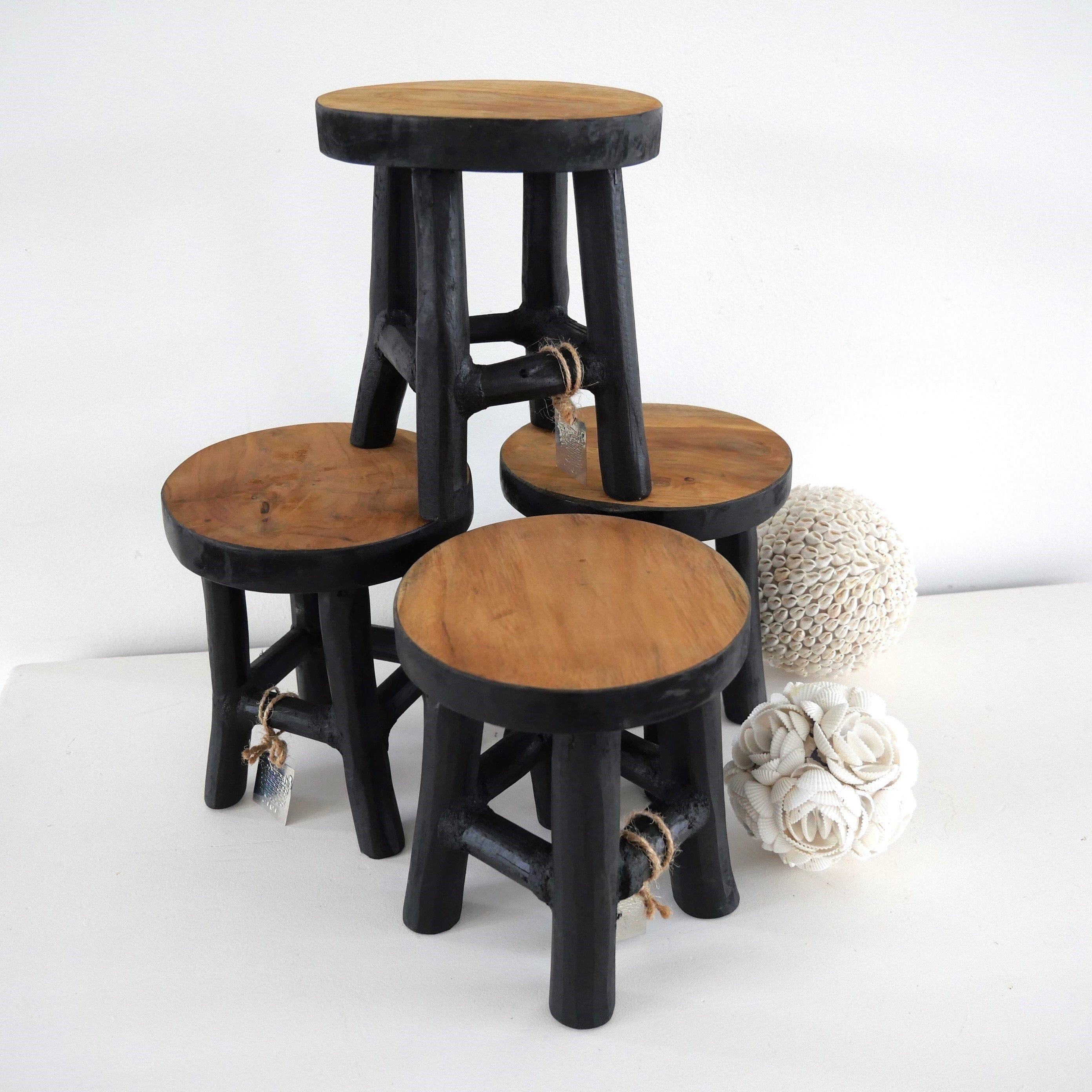 Handmade Black Wooden XS Stool – Perfect for Kitchen, Bathroom, or Display