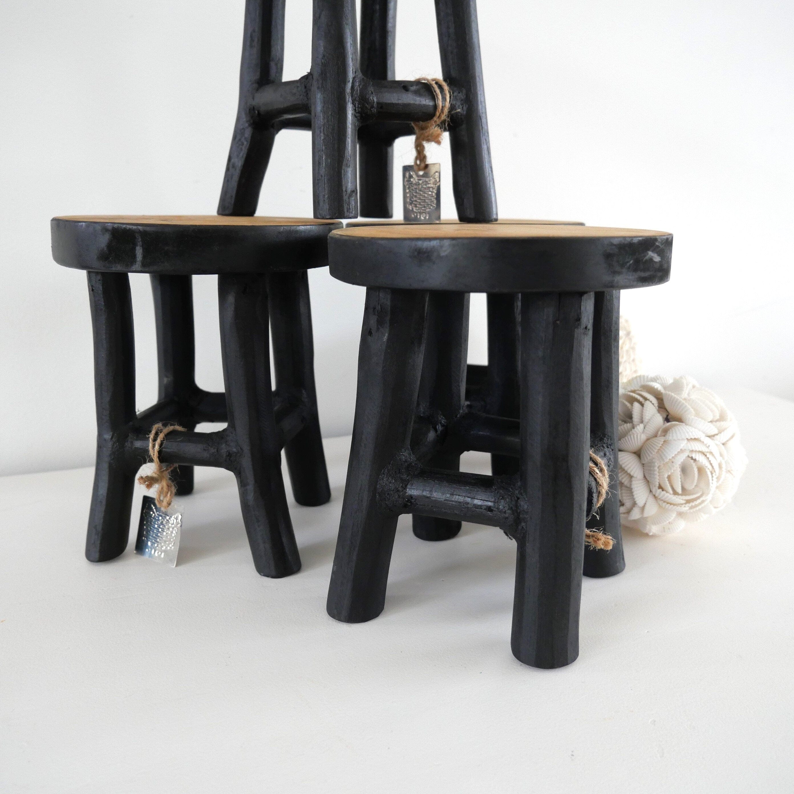 Handmade Black Wooden XS Stool – Perfect for Kitchen, Bathroom, or Display