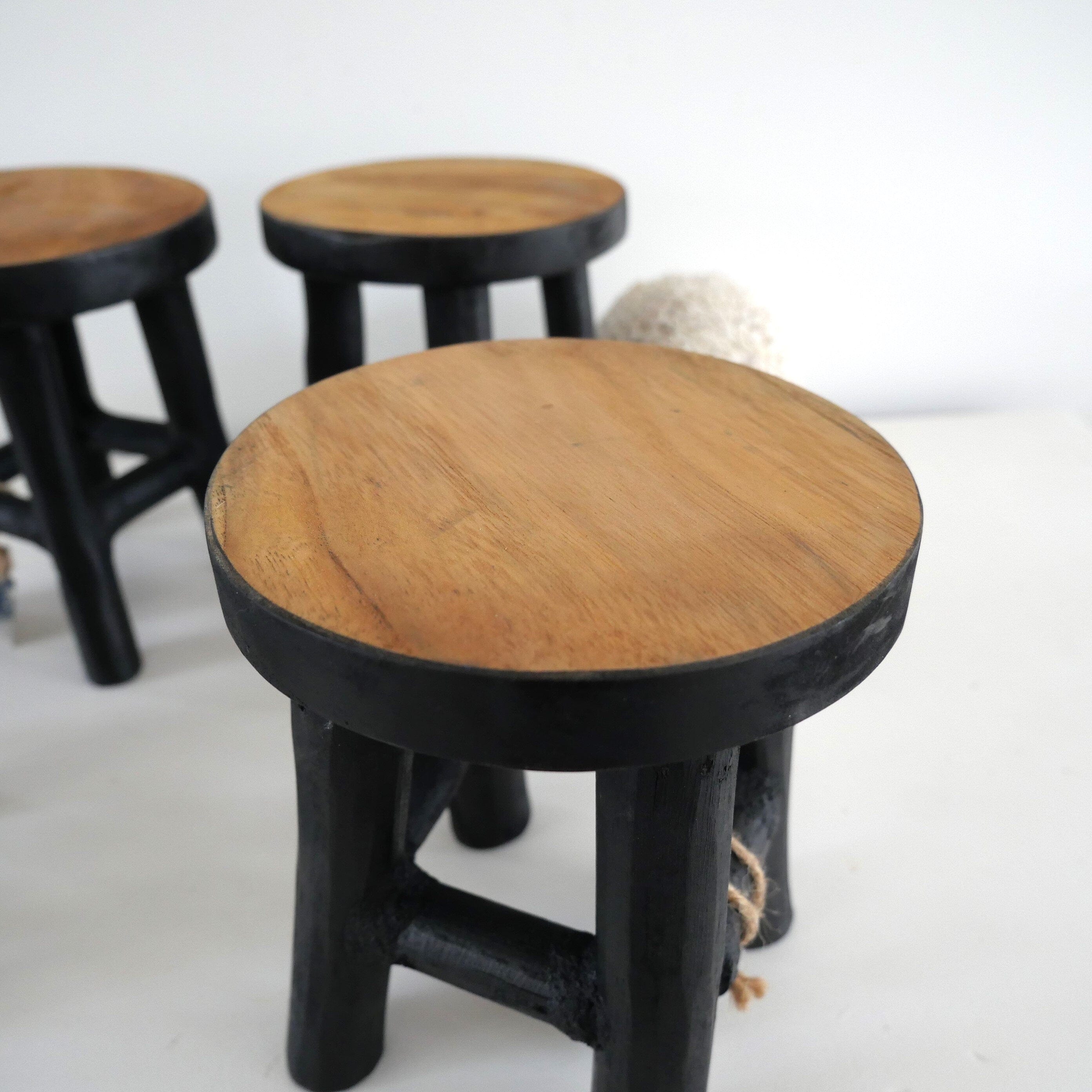 Handmade Black Wooden XS Stool – Perfect for Kitchen, Bathroom, or Display