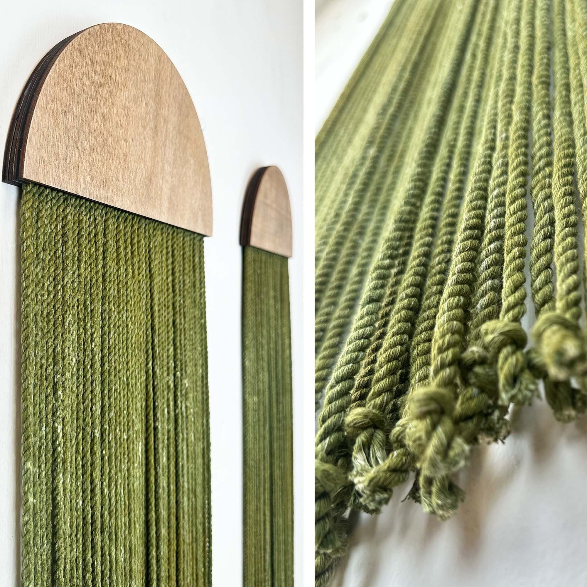 Handmade Boho Green Acoustic Wall Art | Sound Absorbing Fiber Panels | Modern Macrame Decor | Set of Two