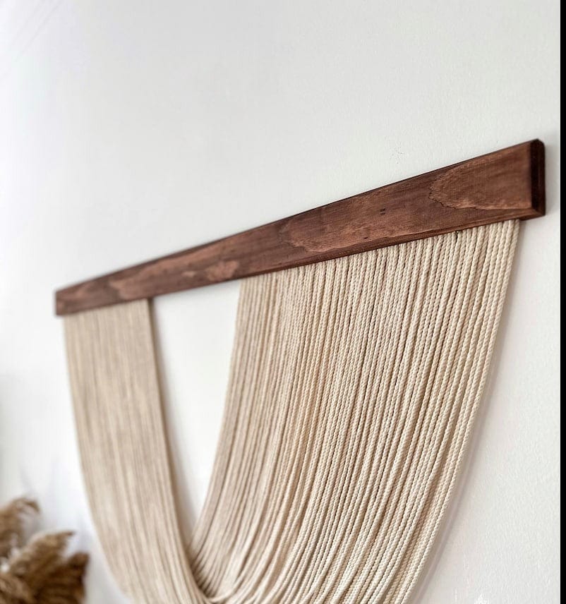 Handmade Boho Macrame Wall Hanging – Large, 40" x 24", Ecru-White Cotton with Wooden Branch