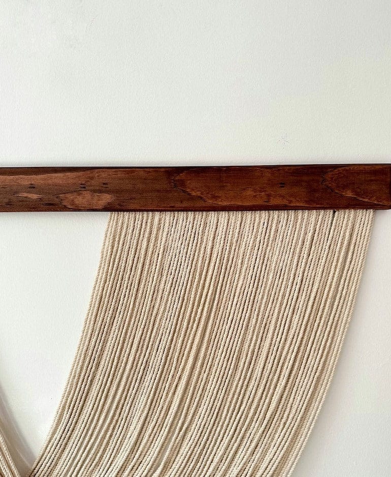 Handmade Boho Macrame Wall Hanging – Large, 40" x 24", Ecru-White Cotton with Wooden Branch