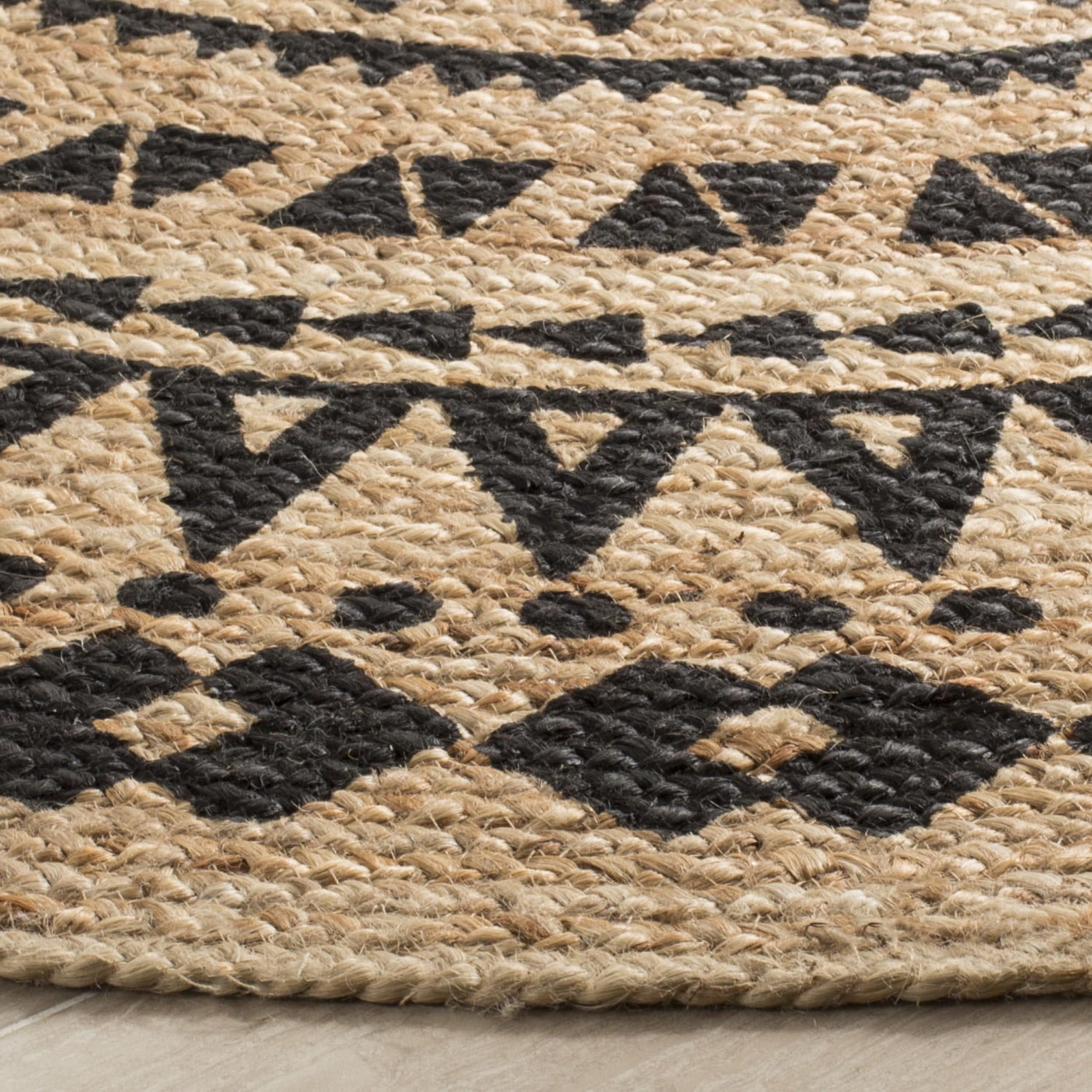 Handmade Boho Mandala Braided Jute Rug – Round, Natural Fiber, Black & Natural, Available in 3', 4', 6', and 8' Sizes, Ideal for High Traffic Areas