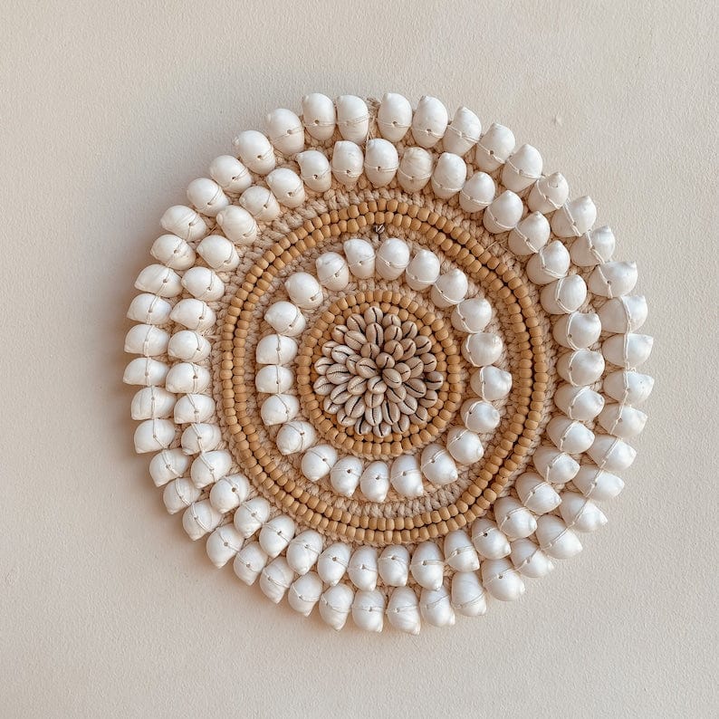 Handmade Boho Wood Beads and Shells Wall Hanging - Unique Wall Decoration 30 cm