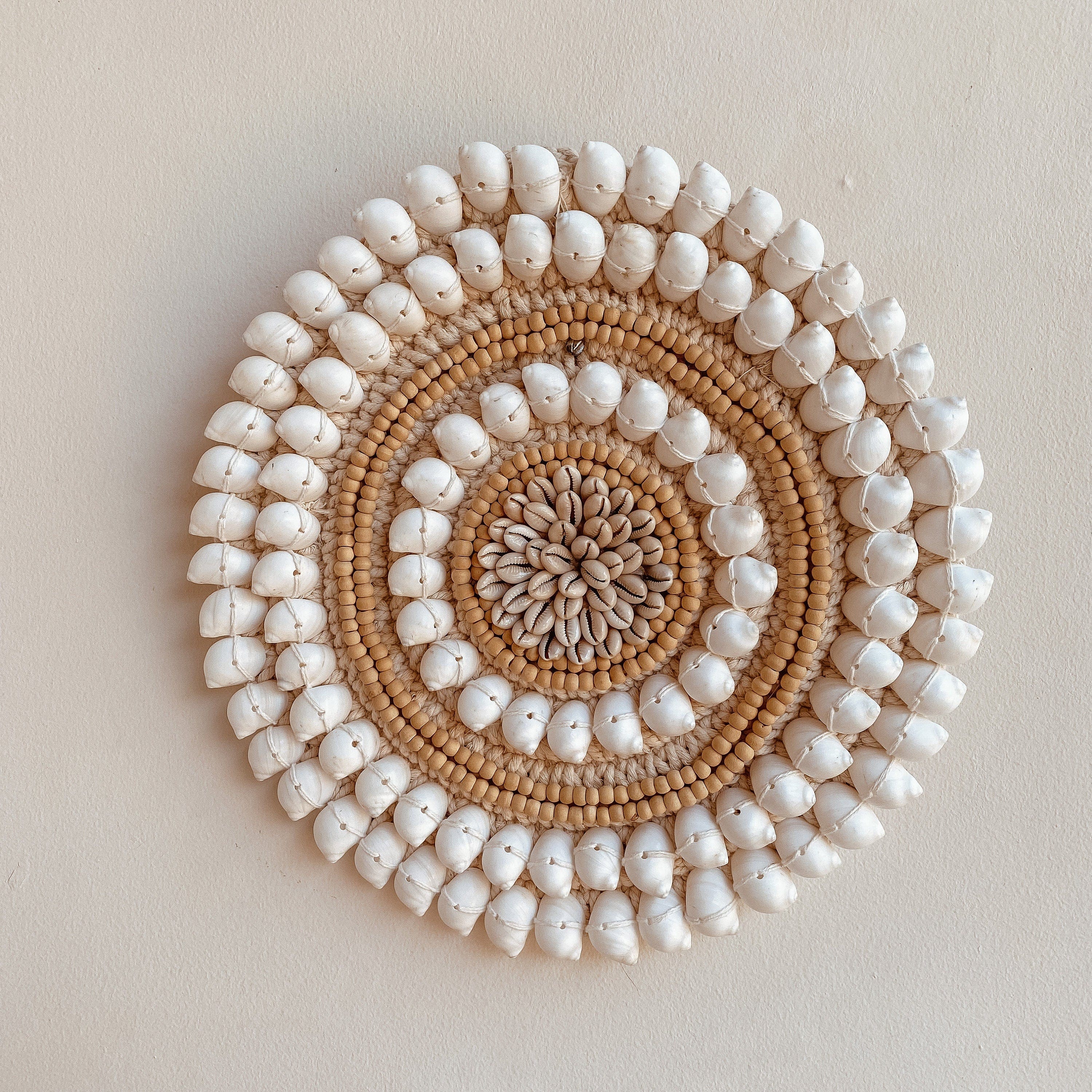 Handmade Boho Wood Beads and Shells Wall Hanging - Unique Wall Decoration