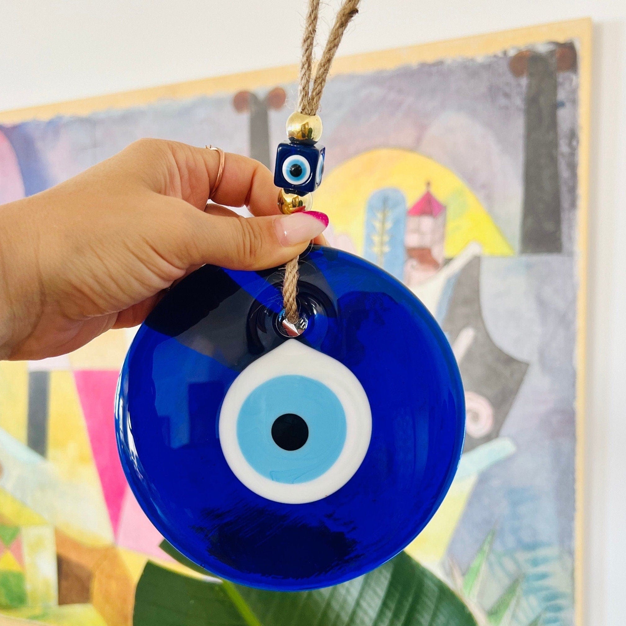 Handmade Glass Evil Eye Door Decor, Wall Hanging Charm, Evil Eye Home Protection, 5.2'' Wide - Ideal New Home Gift, Gift for Mom, Home Decor, and Wedding Favor