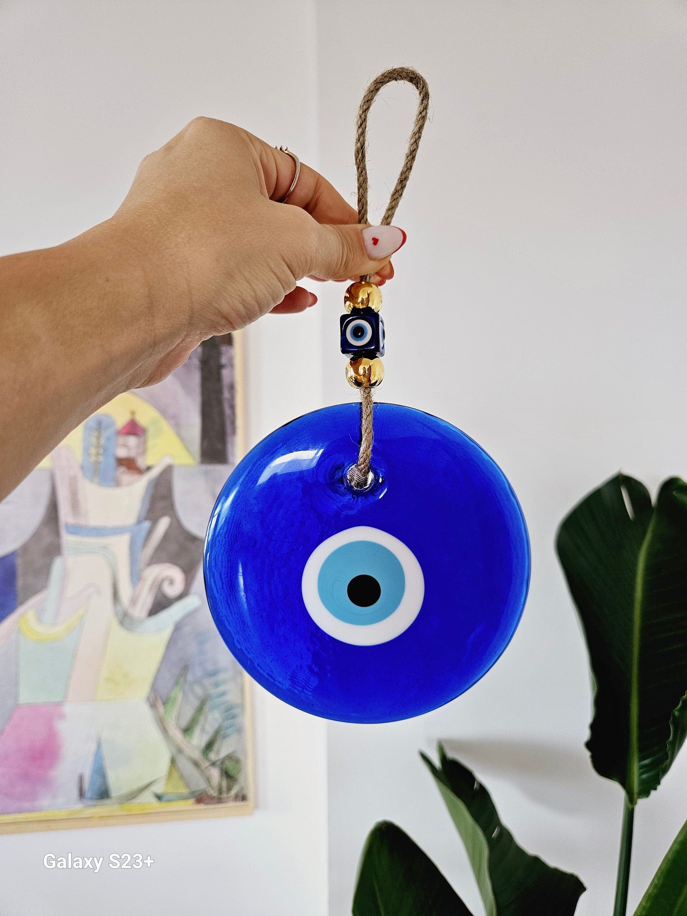 Handmade Glass Evil Eye Door Decor, Wall Hanging Charm, Evil Eye Home Protection, 5.2'' Wide - Ideal New Home Gift, Gift for Mom, Home Decor, and Wedding Favor