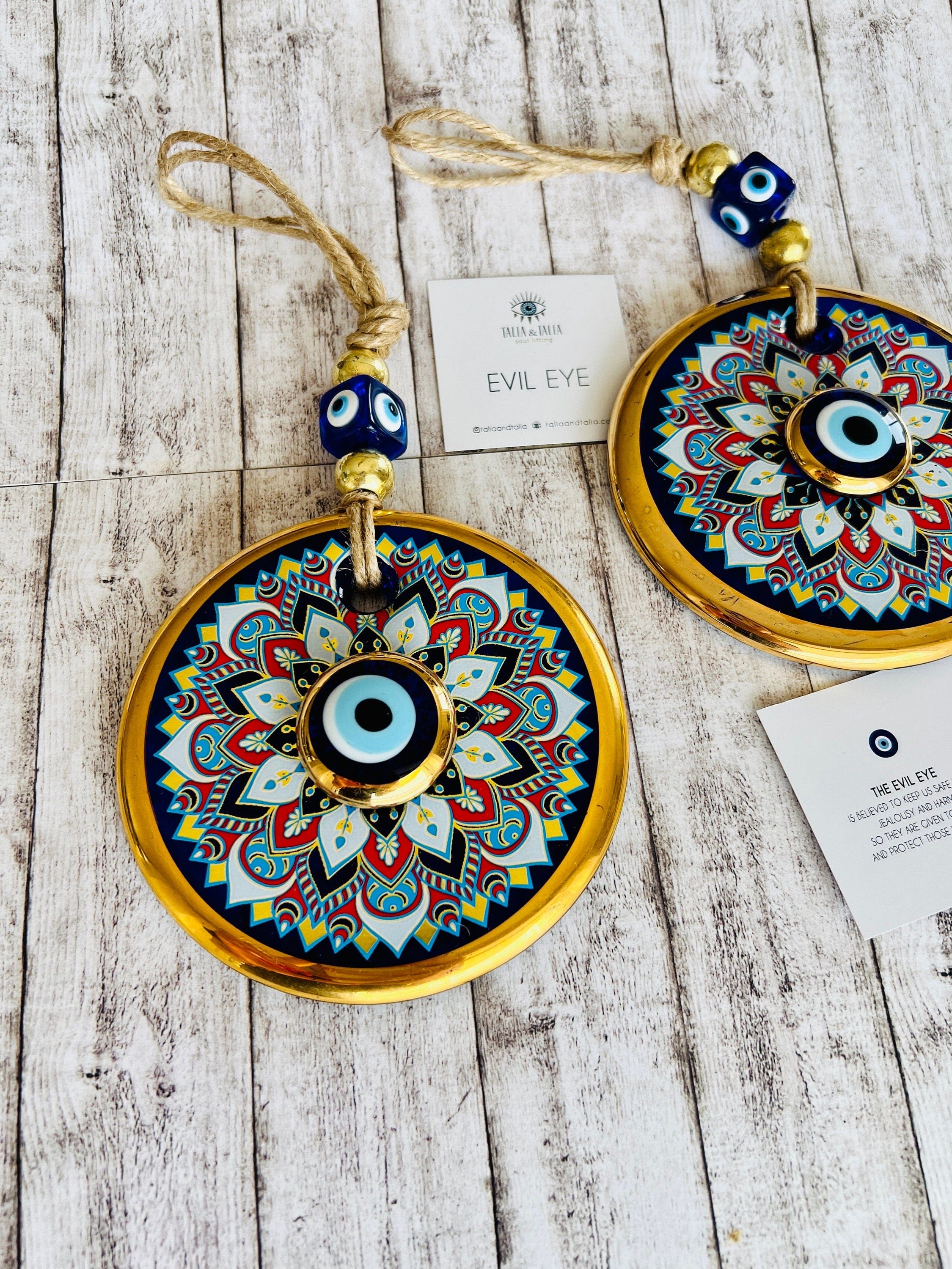 Handmade Glass Evil Eye Wall Hanging,  Evil Eye Home Decor, Gold Evil Eye Bead - Perfect House Protection