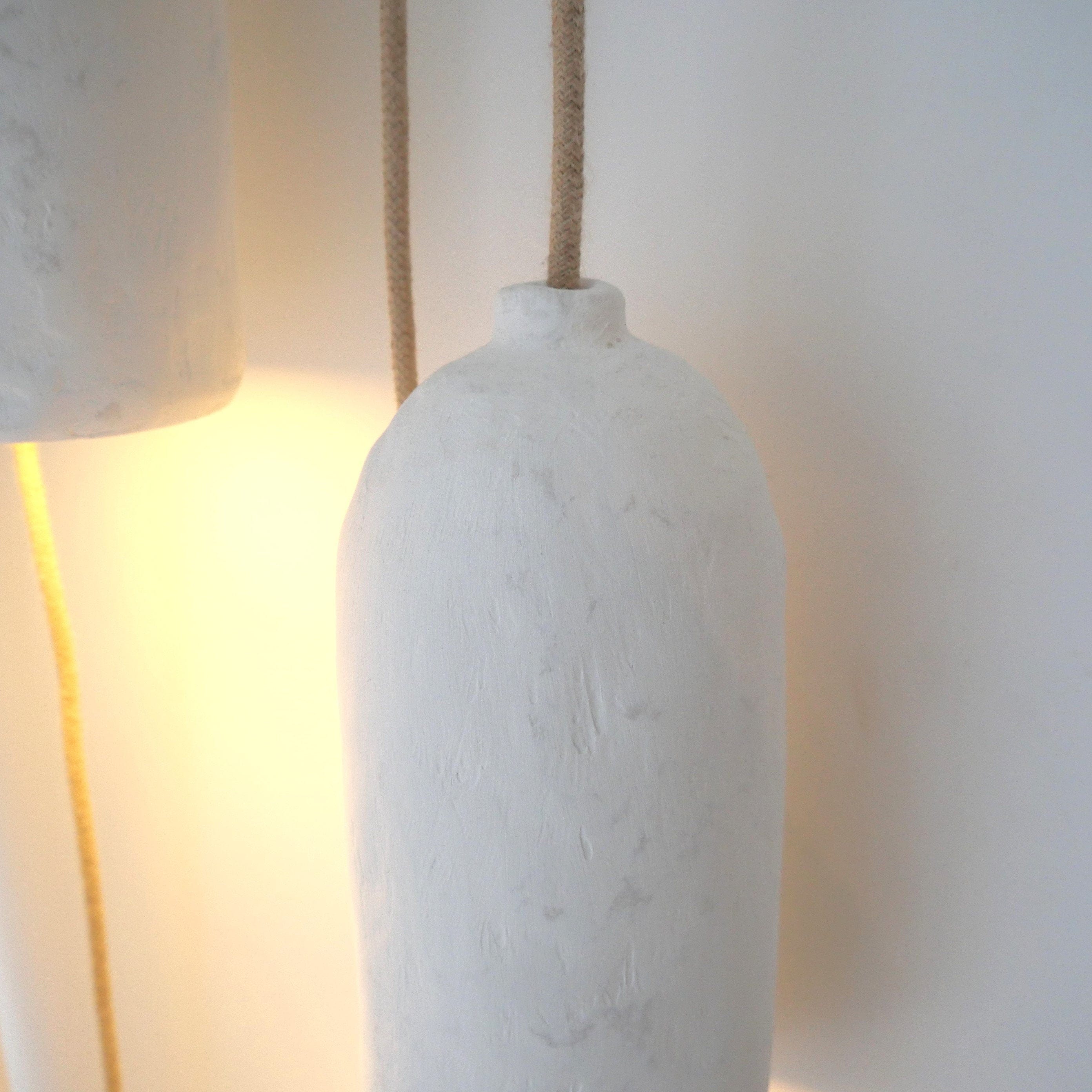 Handmade Japanese Style Minimalist Paper Mache Wall Lamp – Elegant White Plastered Design with Mounting Fixture