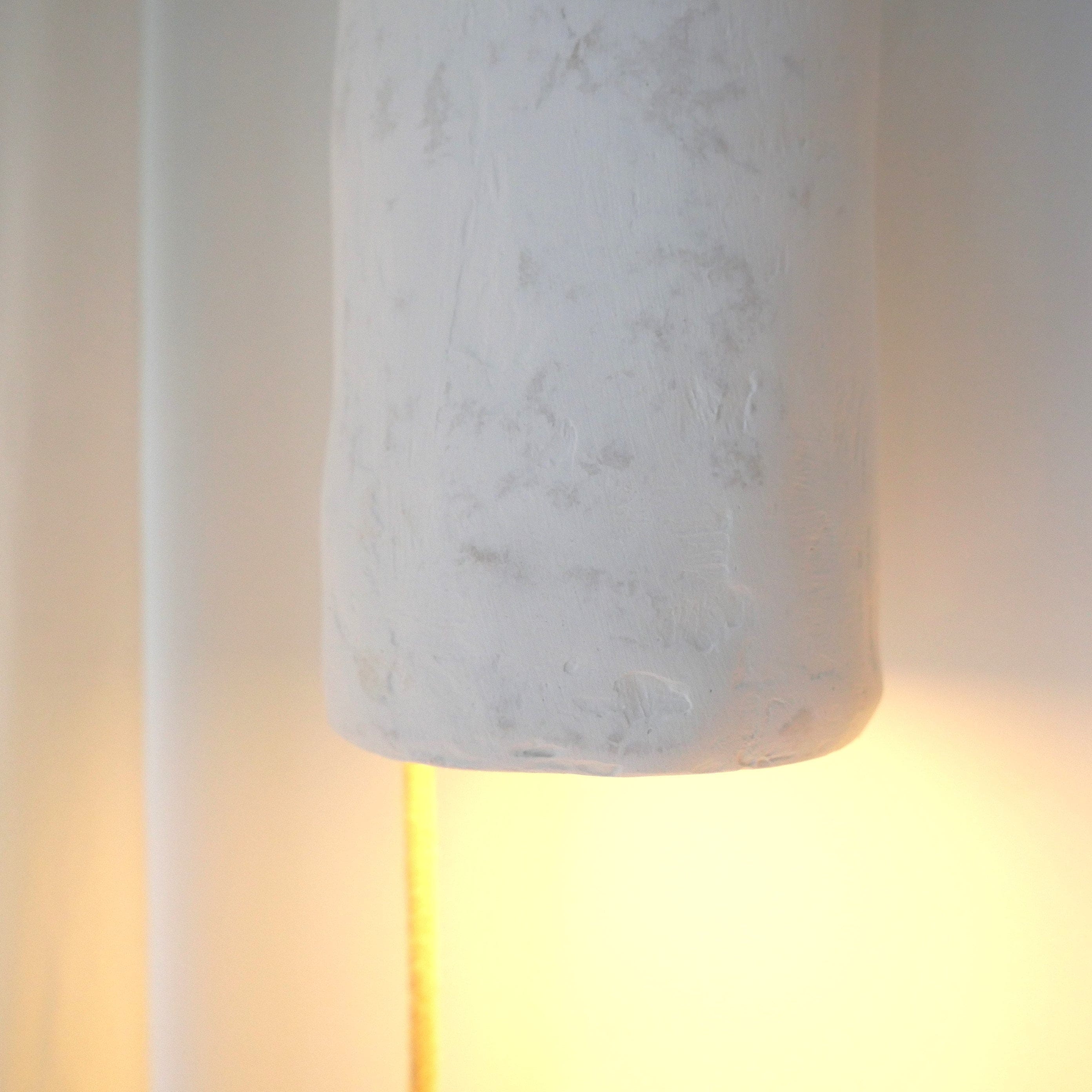 Handmade Japanese Style Minimalist Paper Mache Wall Lamp – Elegant White Plastered Design with Mounting Fixture