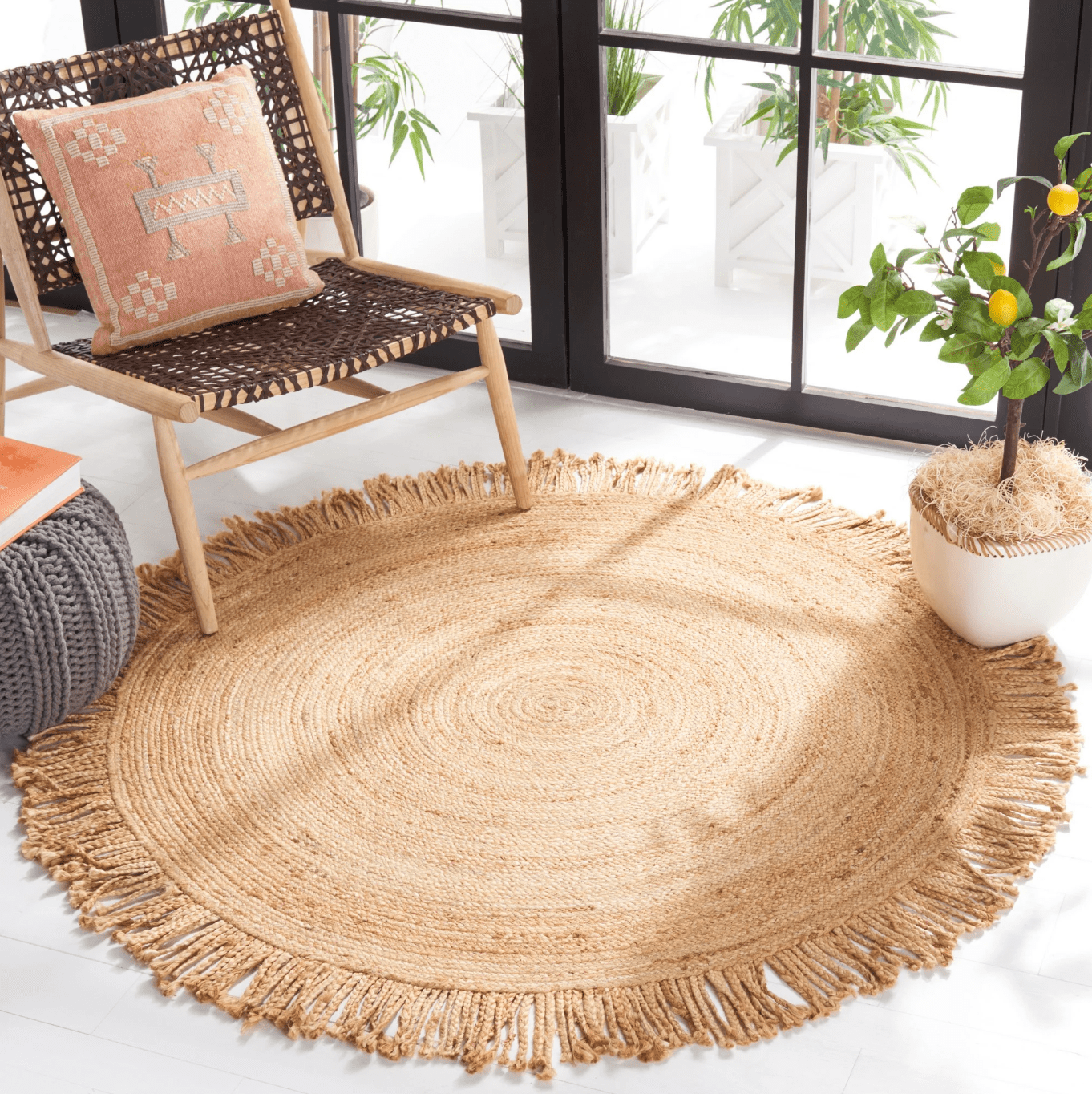 Handmade Jute and Sisal Area Rug - Thin Pile, Fringe/Tassel, Floor Heating Safe - Natural Elegance for High-Traffic Spaces