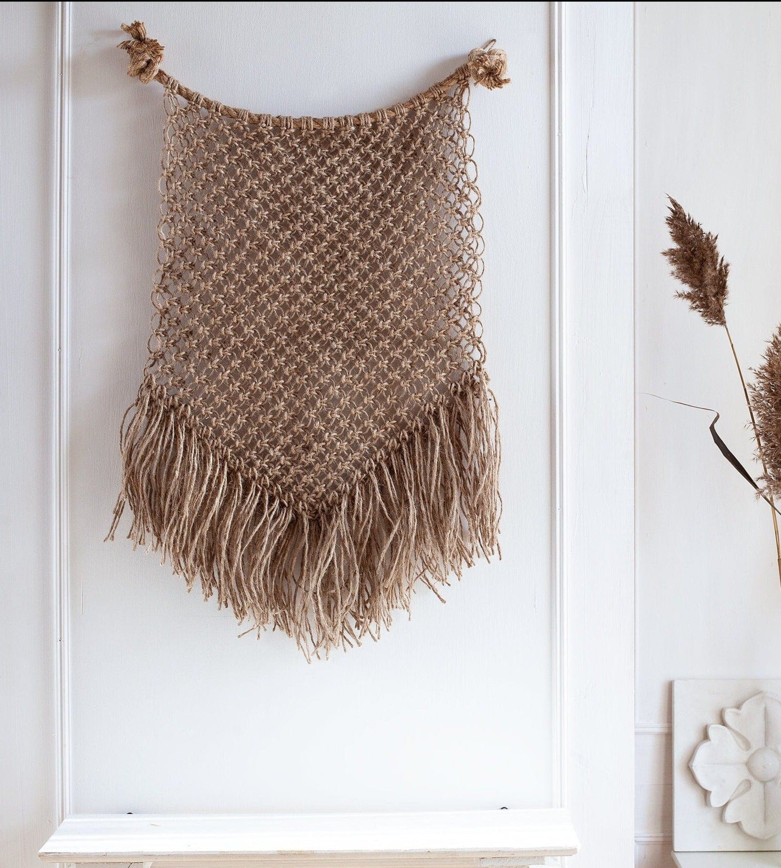 Handmade Jute Fringe Wall Hanging | Modern Natural Jute Fiber Art | Boho Home Decor Ornament | Macrame Wall Decor