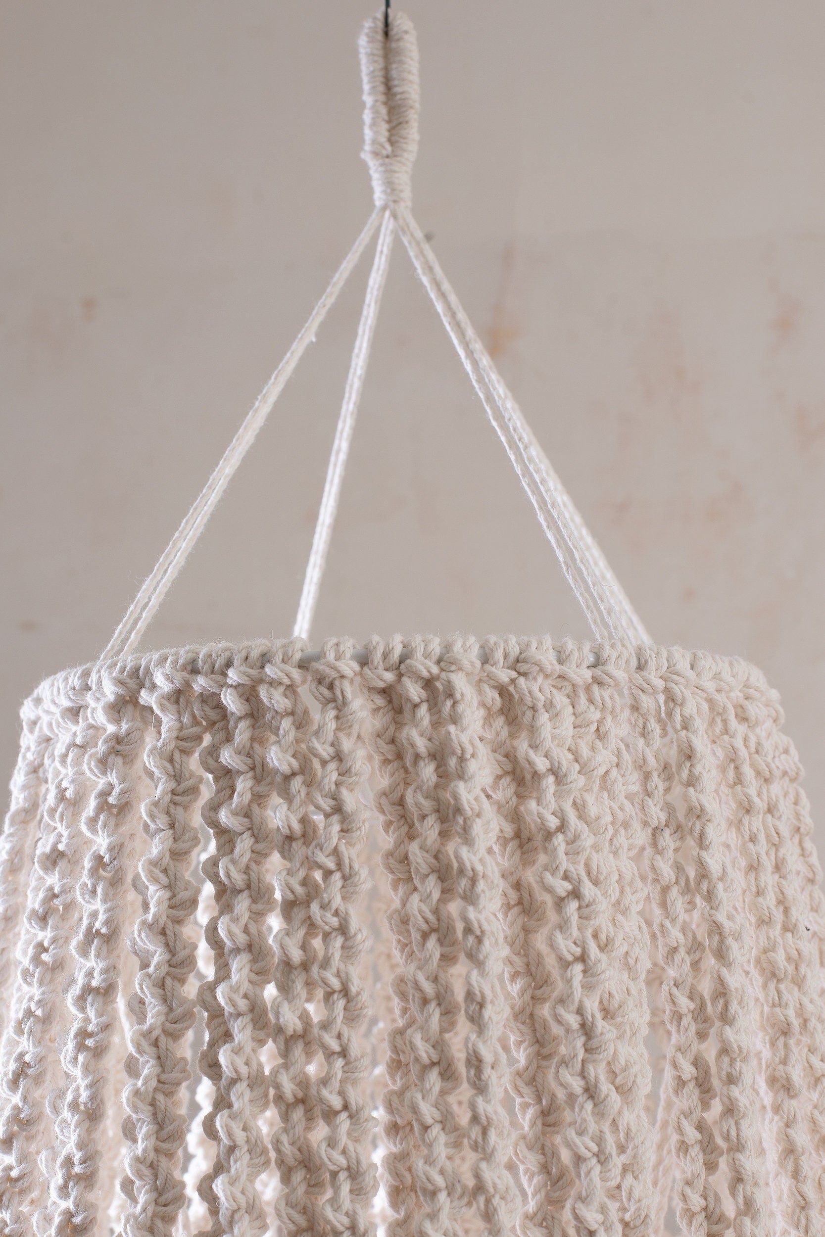 Handmade Macrame Hanging Lampshade | Boho Chandelier | Wabi Sabi Style Cotton Pendant Light | Natural Beige Tassel Lamp Shade |