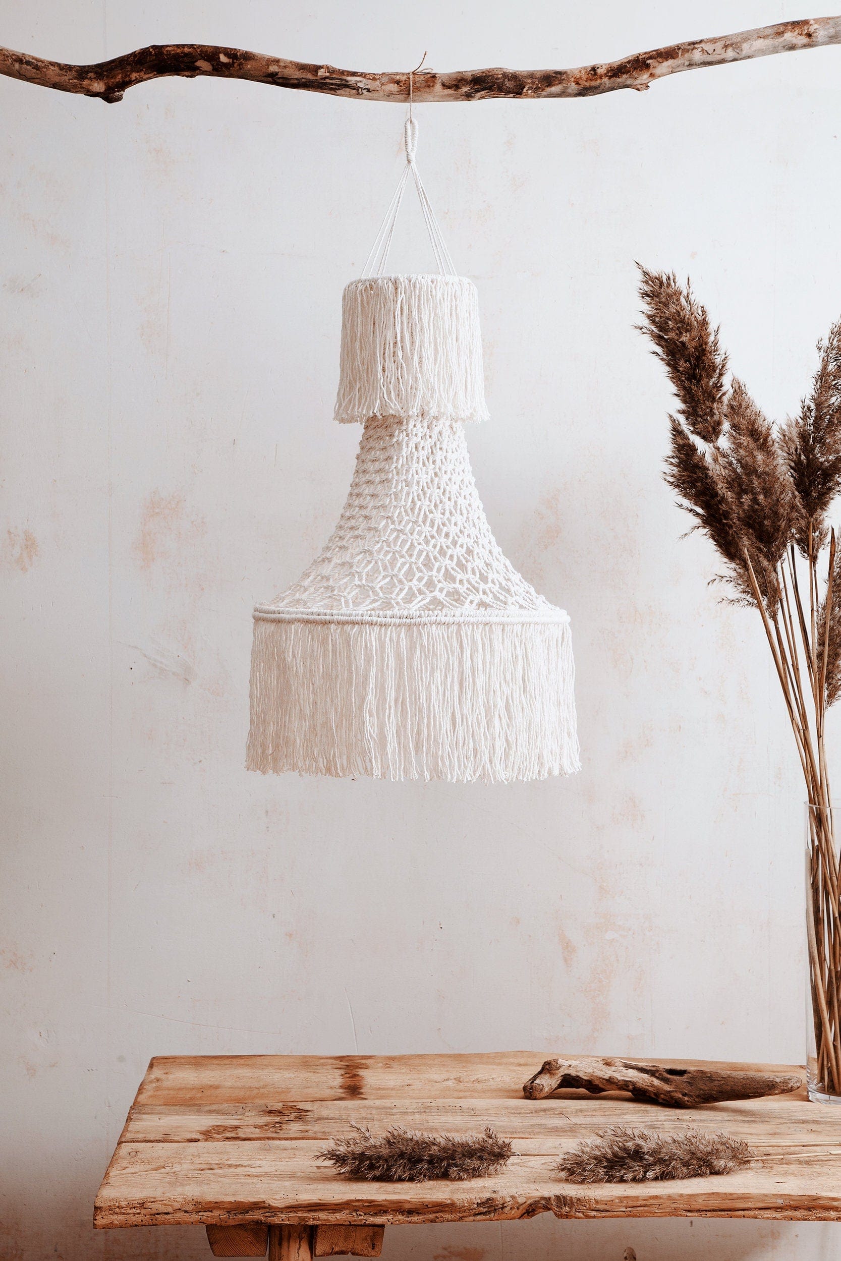 Handmade Macrame Lampshade – Boho Fringed Chandelier, Cotton Rope Pendant Light, Tassel Lamp Shade