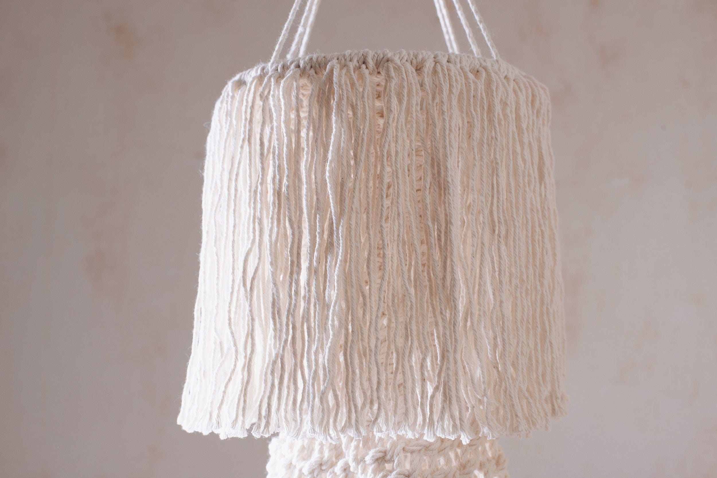 Handmade Macrame Lampshade – Boho Fringed Chandelier, Cotton Rope Pendant Light, Tassel Lamp Shade