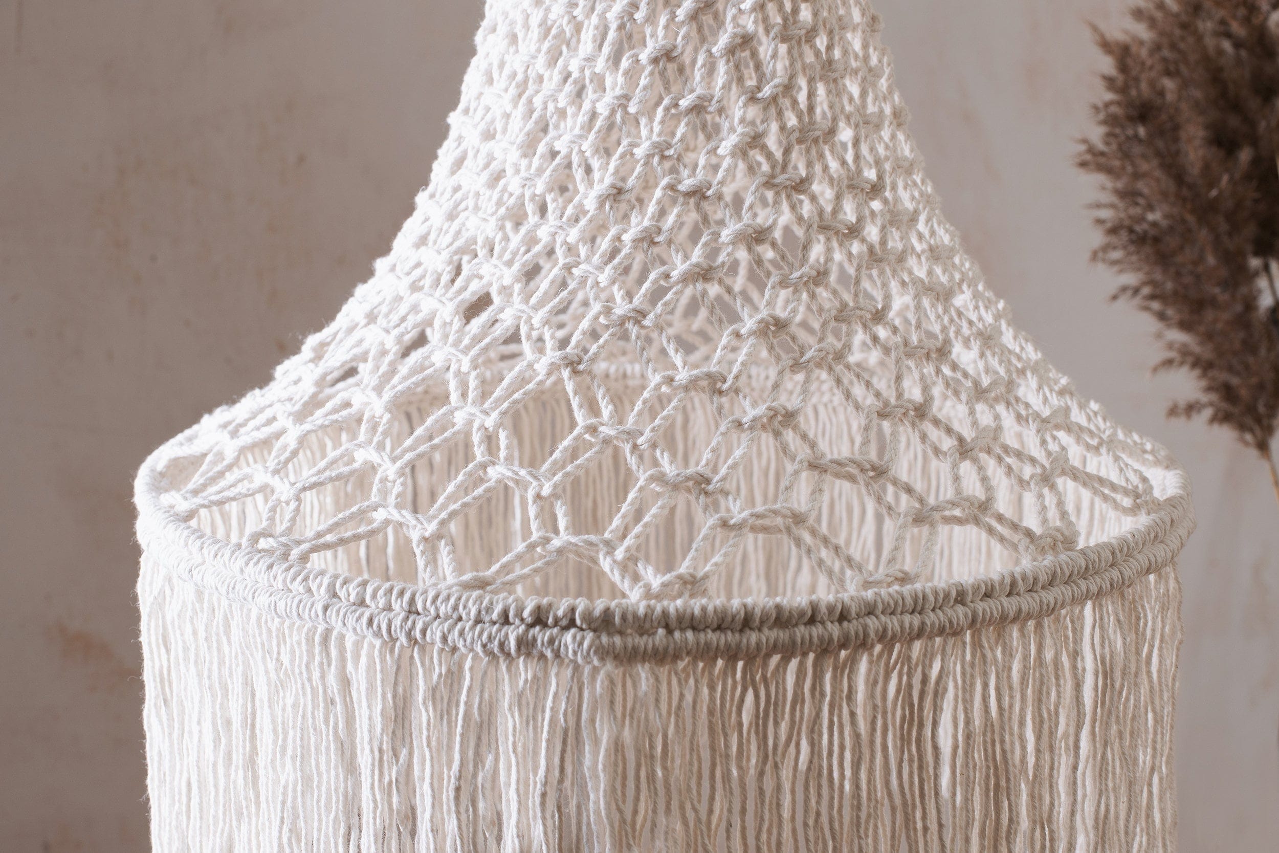 Handmade Macrame Lampshade – Boho Fringed Chandelier, Cotton Rope Pendant Light, Tassel Lamp Shade