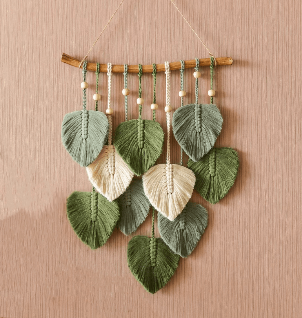 Handmade Macrame Leaf Wall Hanging - Large Chic Yarn Leaf Wall Decor - Boho Wall Art Tapestry