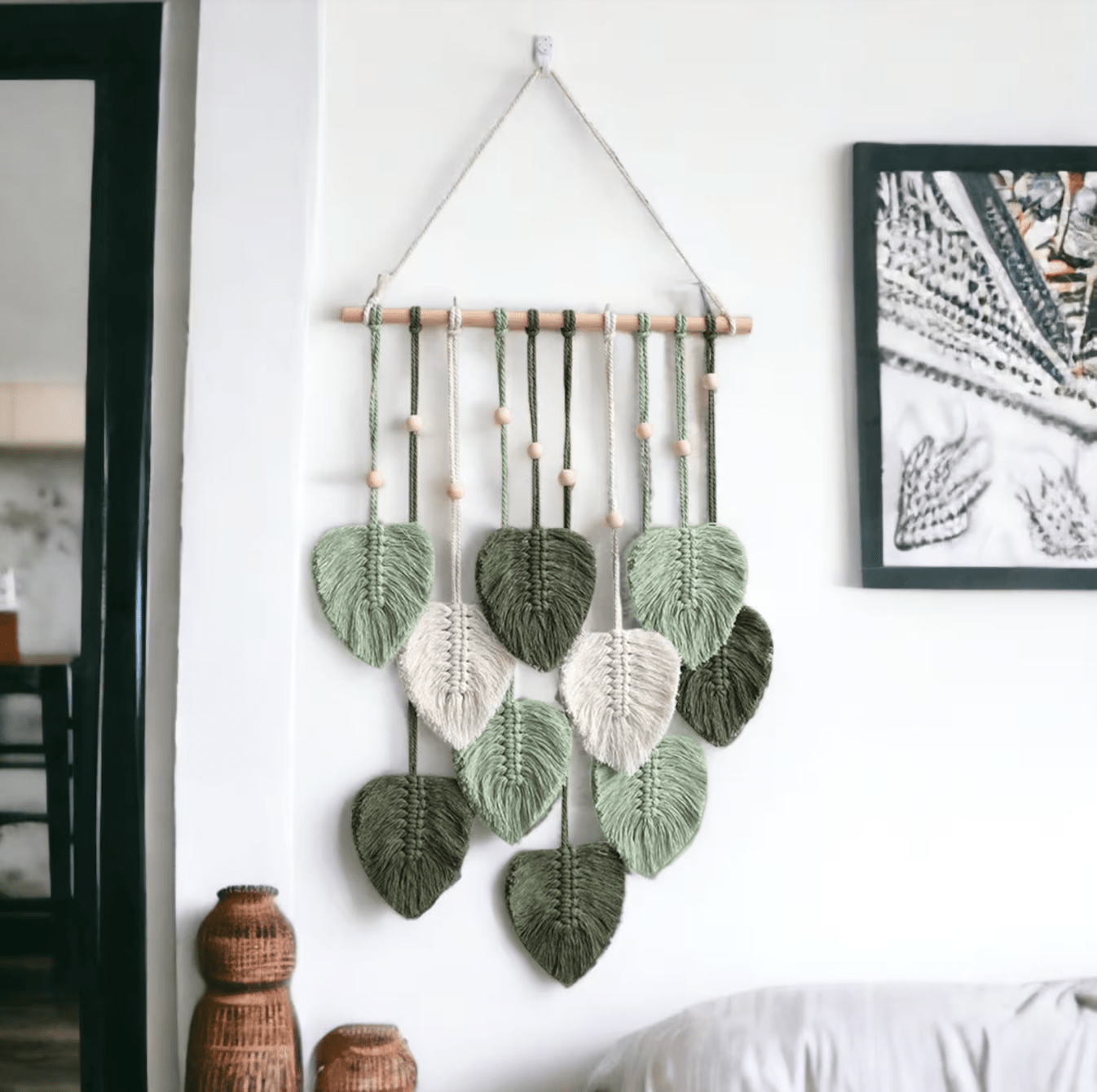 Handmade Macrame Leaf Wall Hanging - Large Chic Yarn Leaf Wall Decor - Boho Wall Art Tapestry