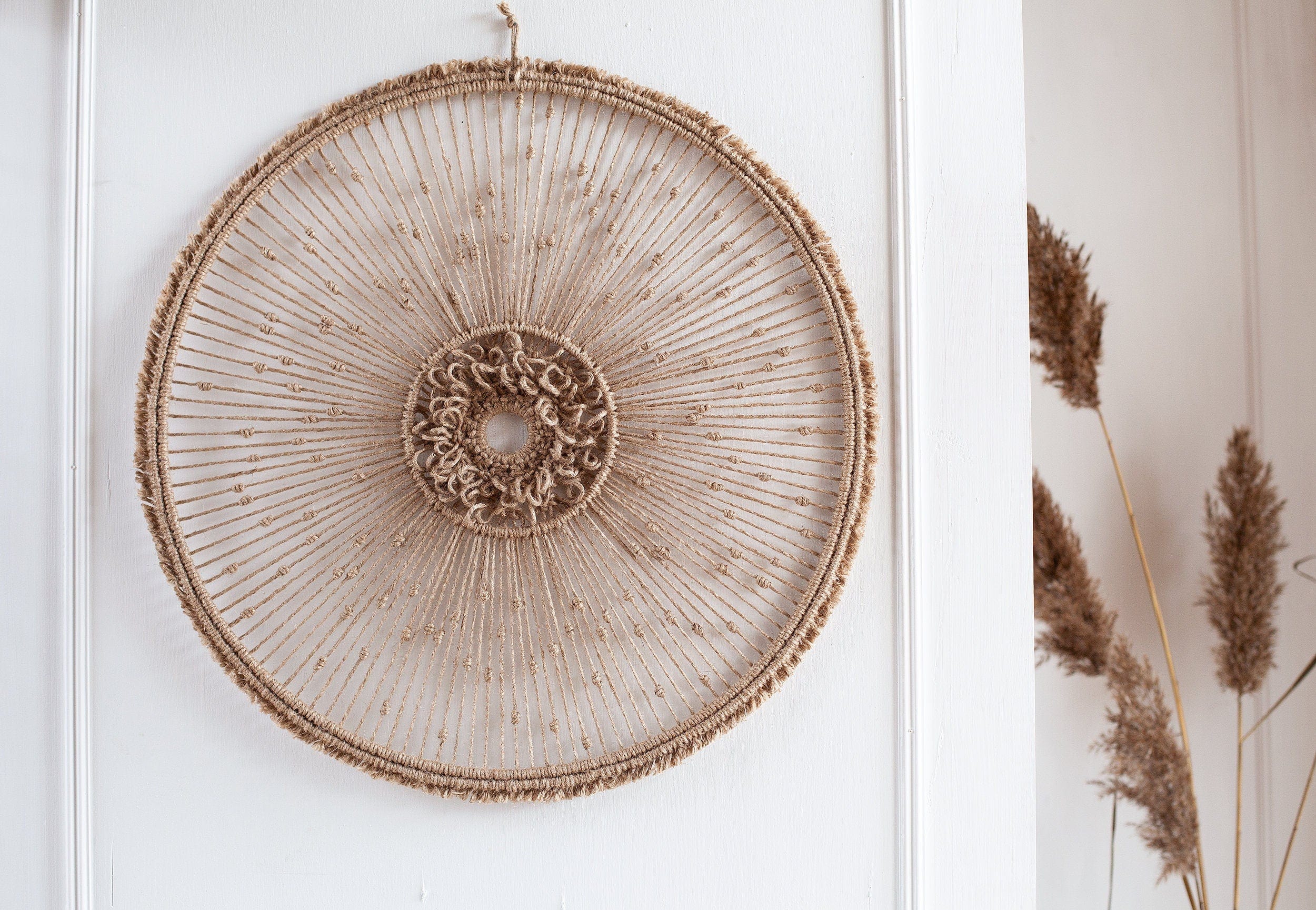 Handmade Macrame Mandala Wall Hanging | 20" Round Jute Fiber Art | Modern Boho Home Decor | Natural Jute Wall Ornament